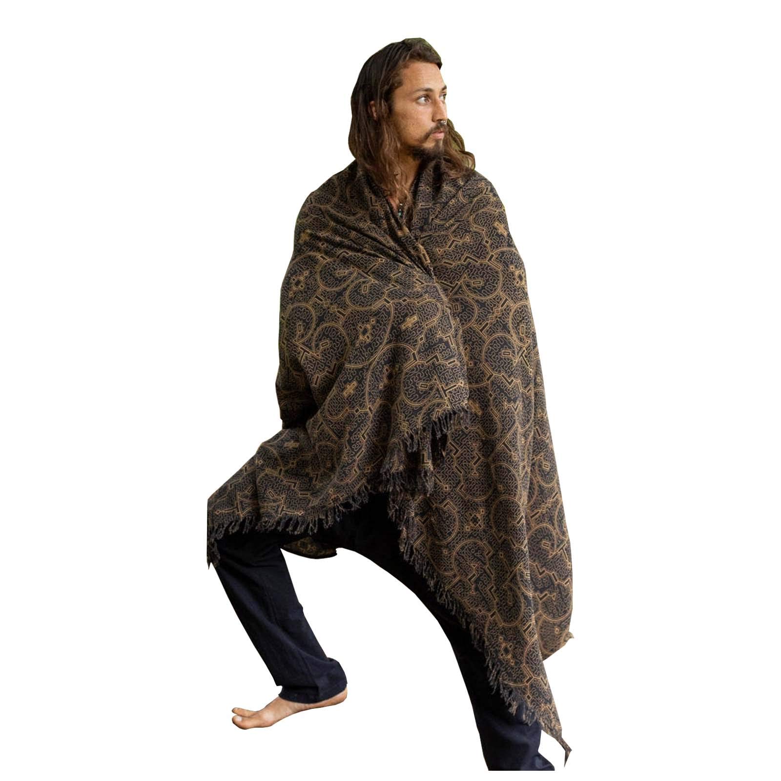 Ajjayashipibo Handmade Scarf Cotton Shawl Black Gold Sacred