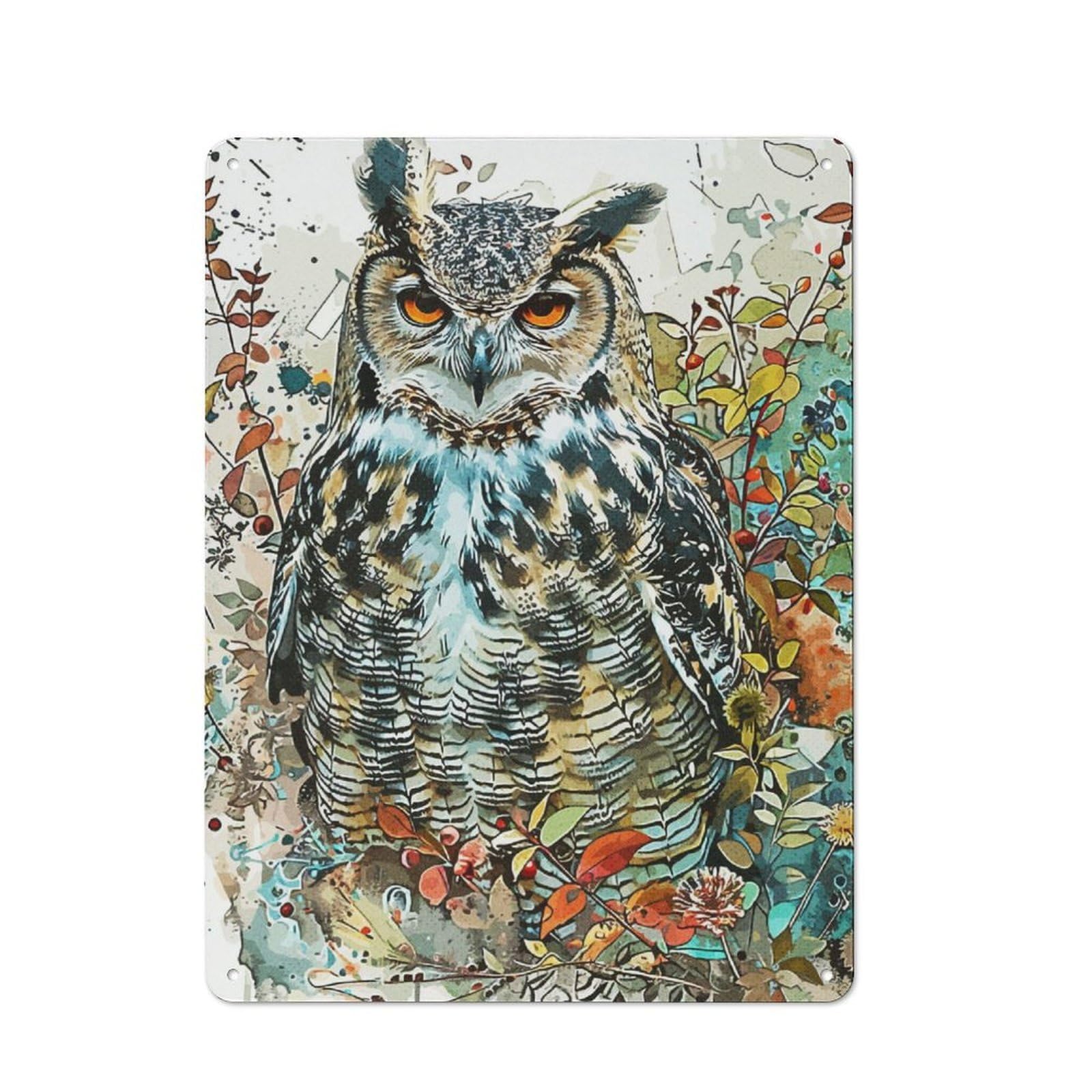 Junmoney Owl Wildlife Bistro Style Bistro Metal Sign 40X30cm Featuring Shop Wall Decor For Takeaway, Bar, Kitchen Or Counter Area