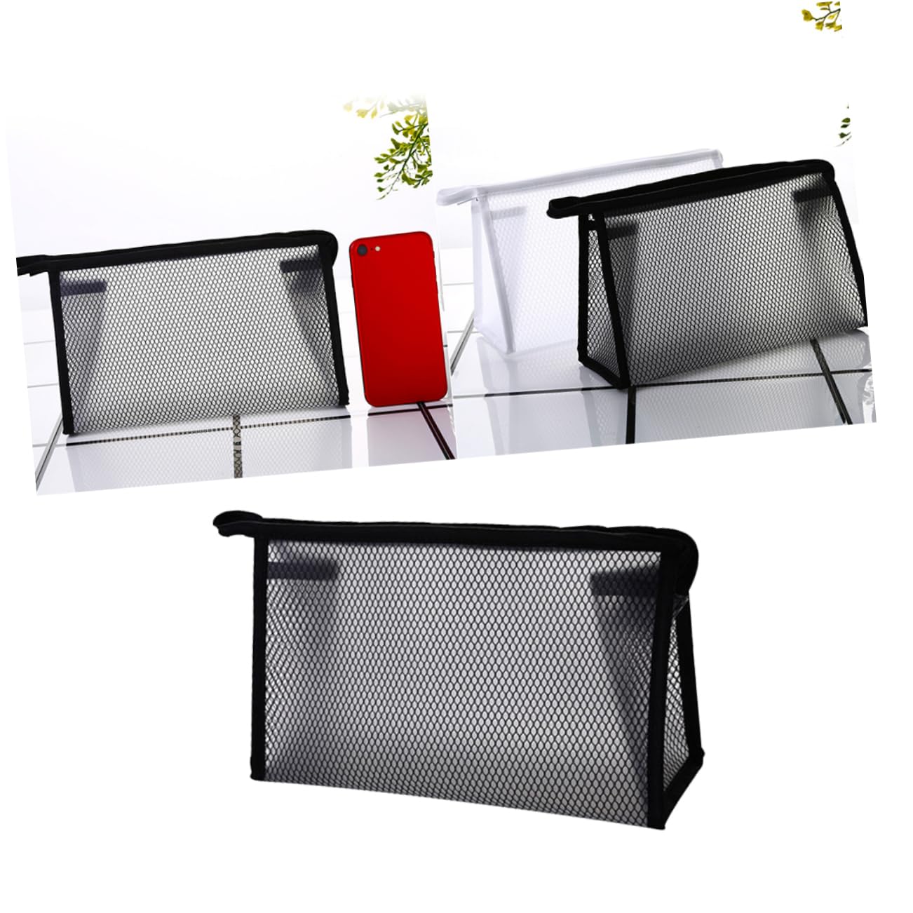 POPETPOP 3pezzi Borsa Cosmetica Trasparente Rete Per Make-up Borsa Da Viaggio Per Cosmetici Compatta e Pratica Per Donne Per Viaggi e Attività Outdoor