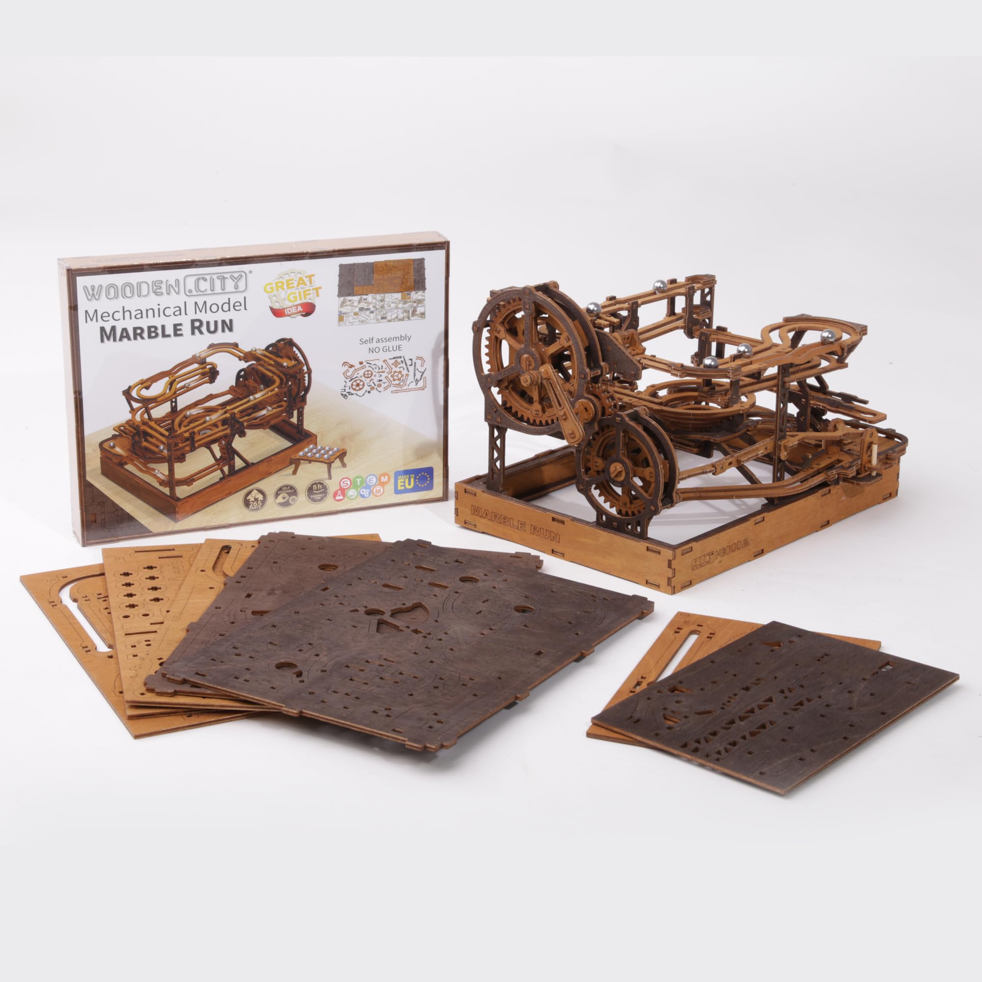 Wooden.City Murmelbahn 3D-Puzzle – europäisch gefertigtes mekahnisches Modellbausatz aus Holz, Marmor-Labyrinth zur Selbstmontage – kein Kleber erforderlich, ideal für Erwachsene und Jugendliche