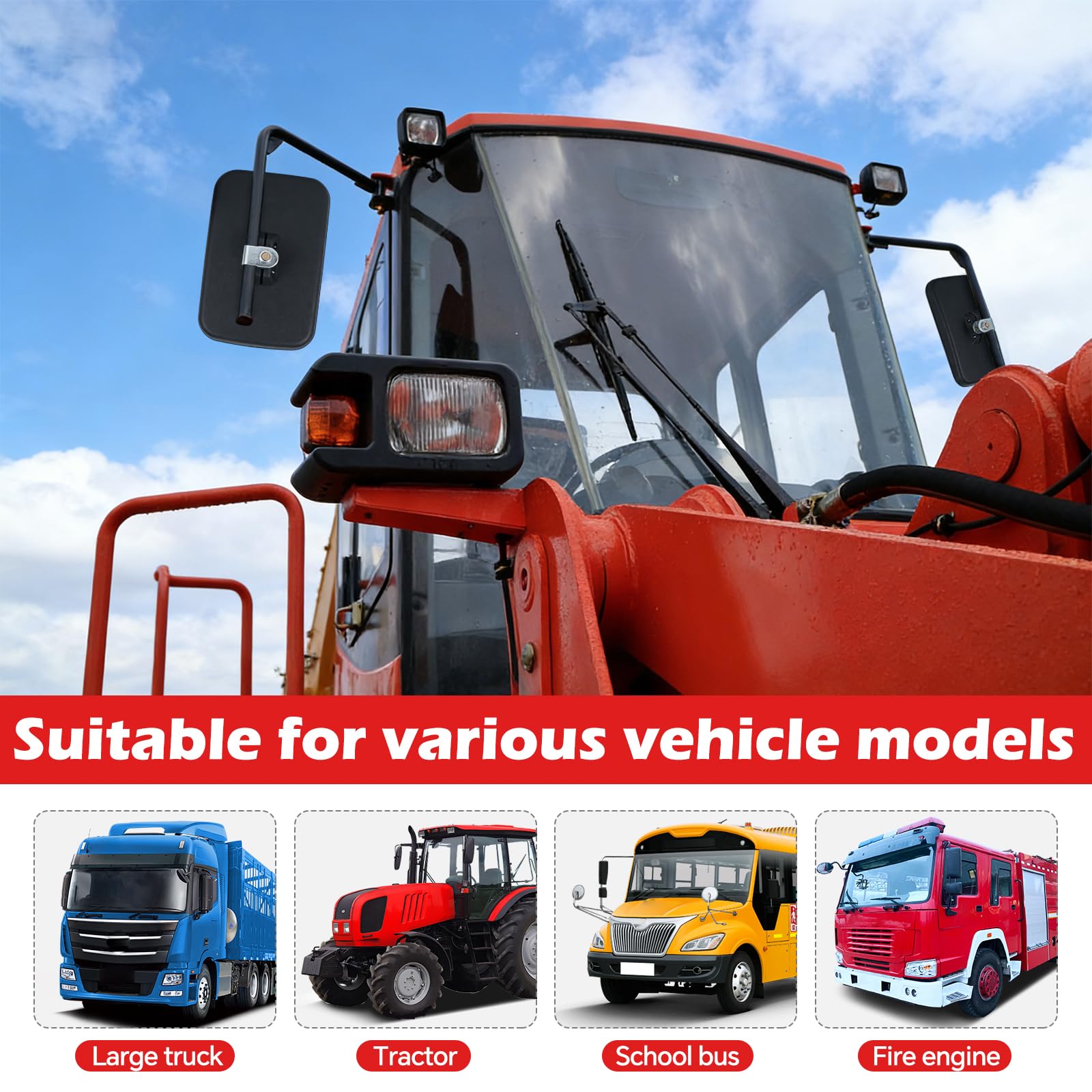 Espejos universales para tractor 25,5x16,3 cm PVC retrovisores camión autobús con carcasa soporte