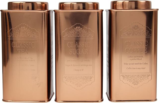 Set of 3 Large Tea Coffee Sugar Canisters Kitchen Storage