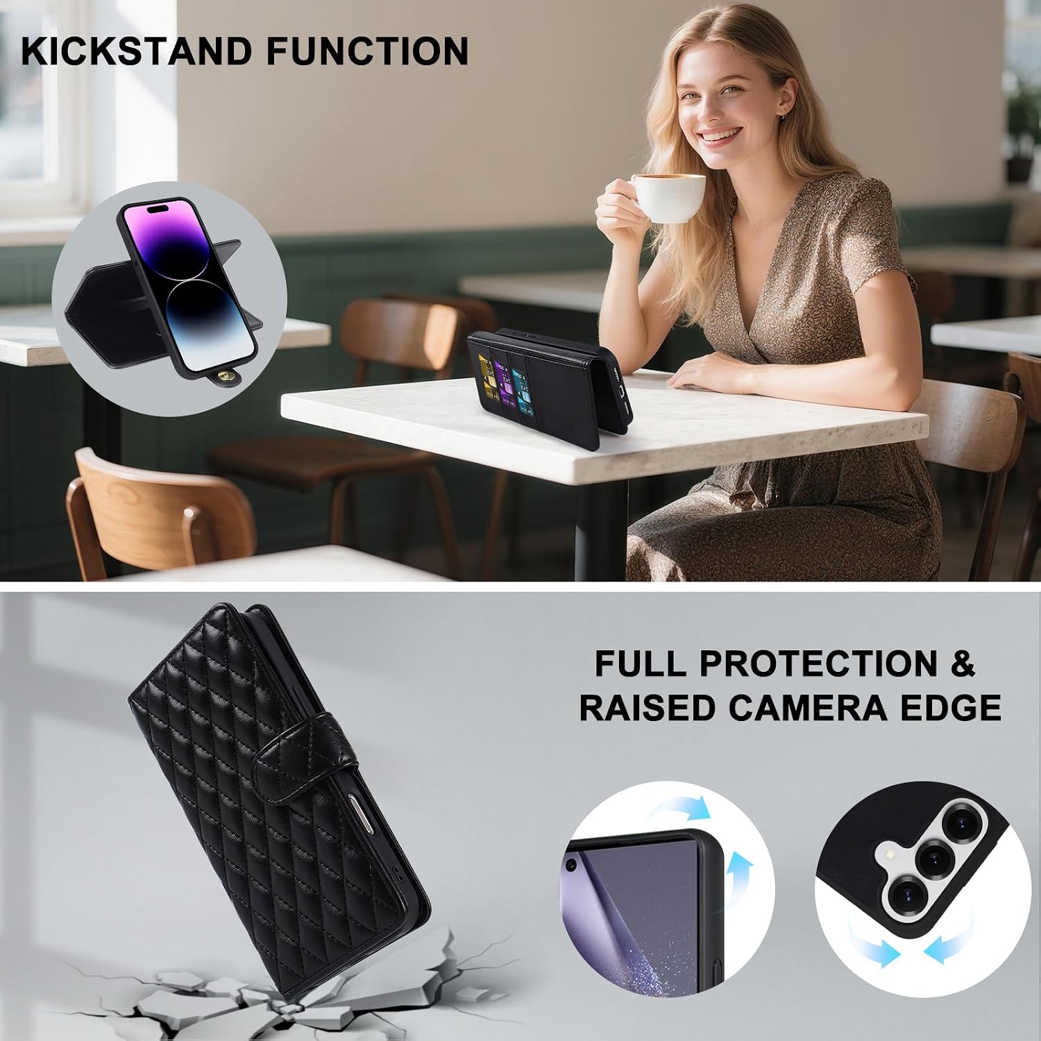 Harryshell for Samsung Galaxy S25 FE Detachable Wallet Case Magnetic Cover Compatible with Magsafe RFID Blocking Card Slots Holder Kickstand PU Leather Protective Case Men Women (Quilted Black)