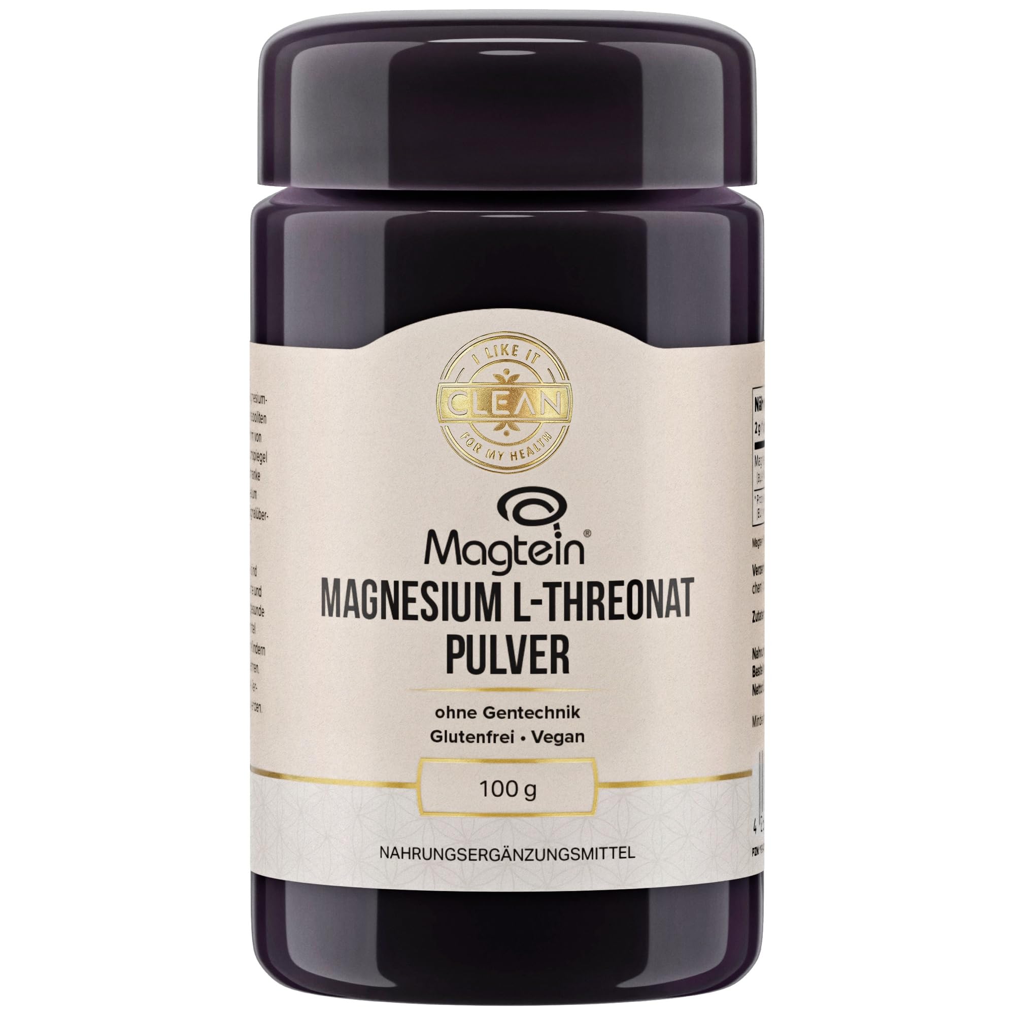 I-like-it-Clean® - Magtein® Magnesium L-Threonat Pulver - 100gr - klinisch geprüfter & patentierter Markenrohstoff (Magtein®) - vegan, reines Pulver ohne Zusatzstoffe, optimale Bioverfügbarkeit