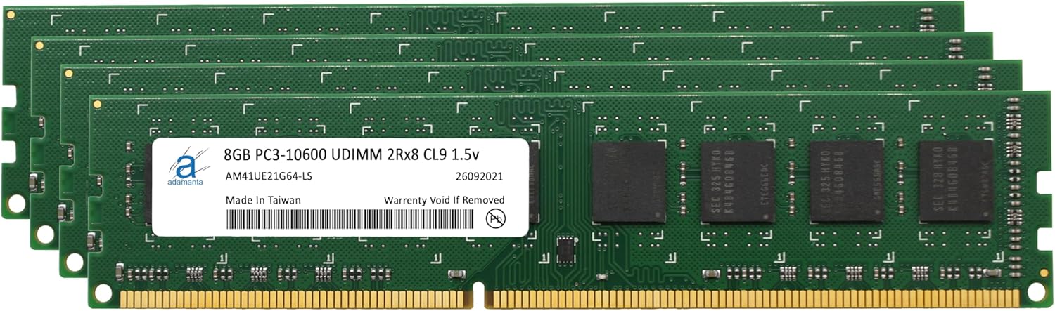 Adamanta 32GB (4x8GB) Compatible for Dell OptiPlex 9010, 7010, 3010, 990, 790, 390 (USFF/SFF/MT/DT) DDR3 1333Mhz PC3-10600 Non-ECC UDIMM 2Rx8 CL9 Desktop Memory RAM Upgrade SNPH7JD8C/8G