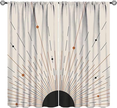 Miniatura 23 de Cortinas Retro de Atardecer, Bohemio de Mediados de Siglo Moderno Abstracto Amanecer Japonés Azul Ola del Océano Opacas Tratamientos de Ventana para