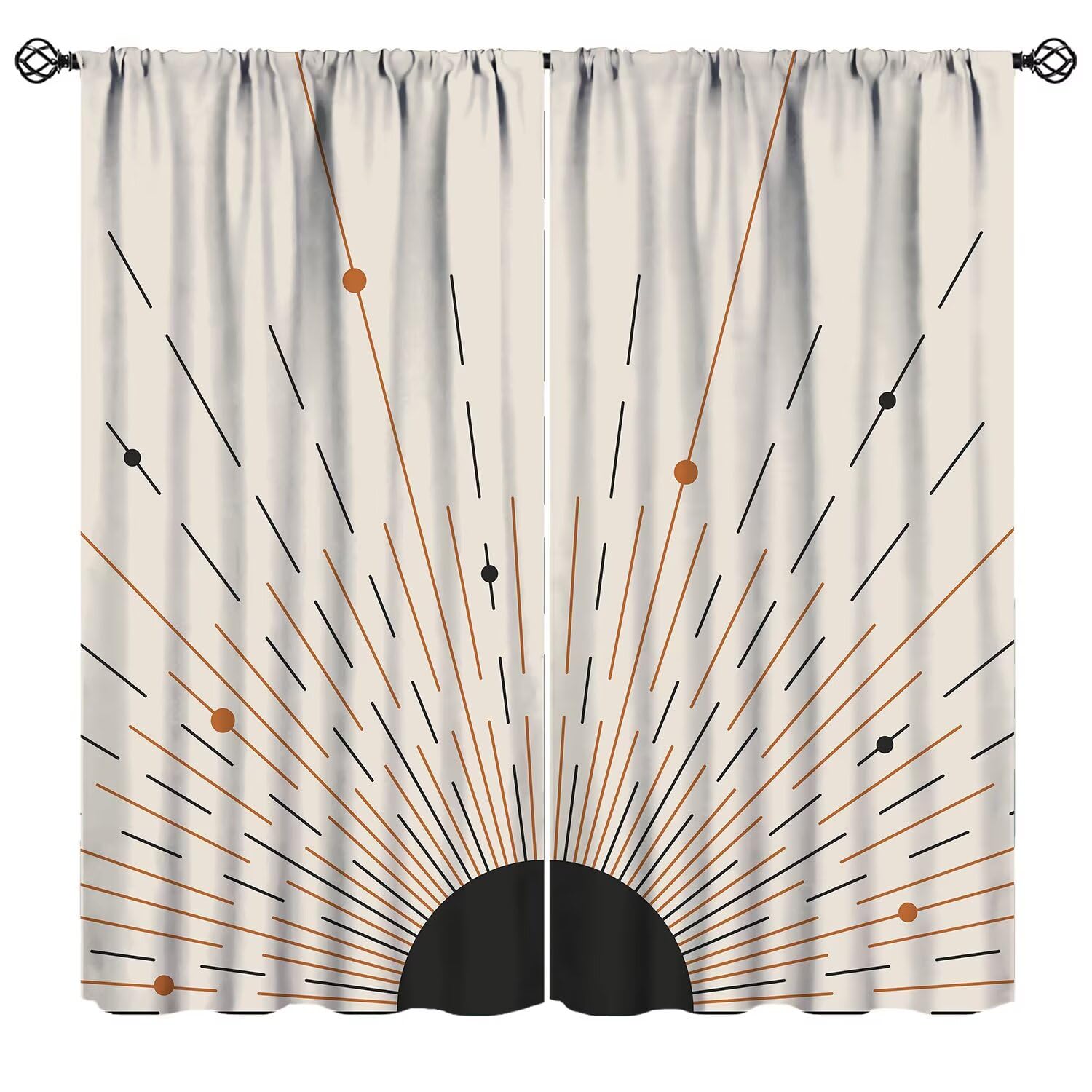 JanJCurt Black Sunset Curtains, Mid Century Boho Abstract Minimalist Modern Sunrise Sun Moon Aesthetic Blackout Window Drapes for Bedroom Livingroom