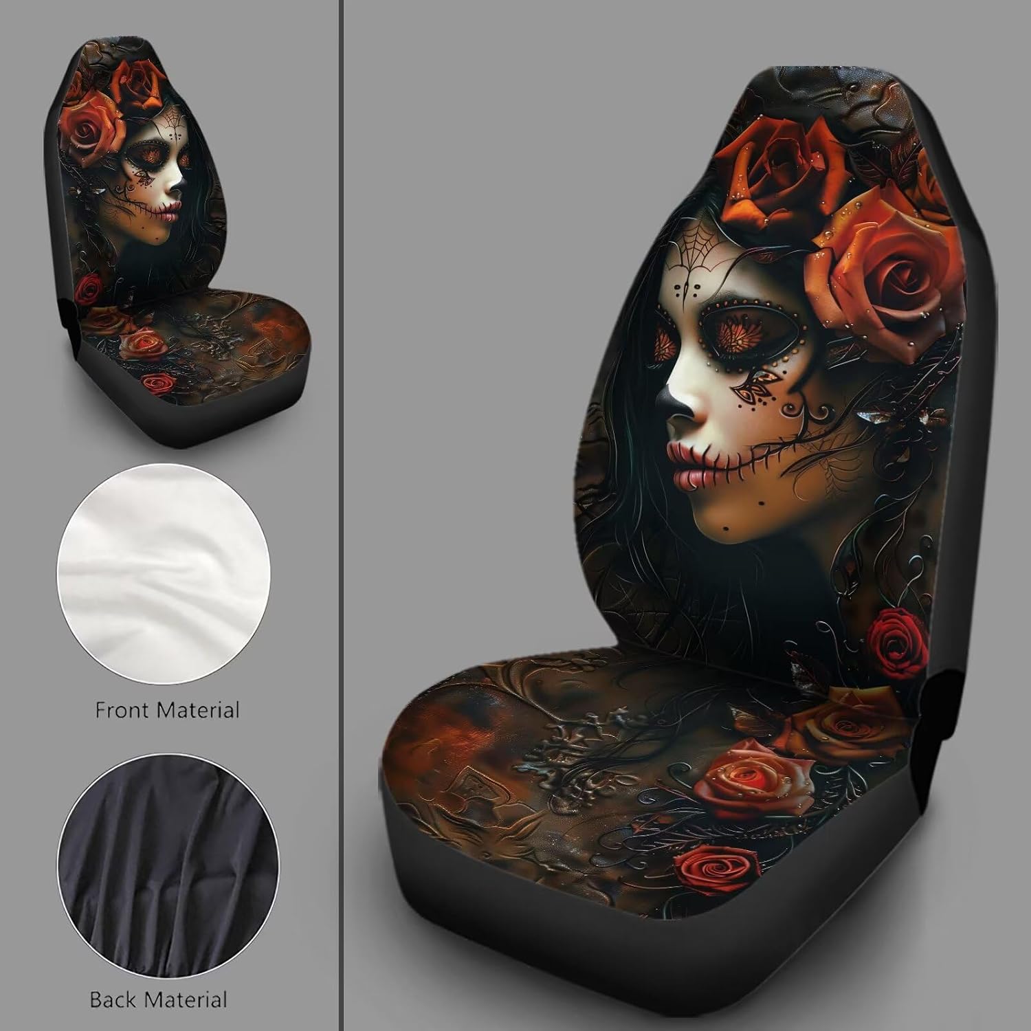 Car Seat Covers Rose Devil Girl Print Set of 2 Waterproof Auto Accessories Protectors Car Decor Universal Fit for Car Truck SUV