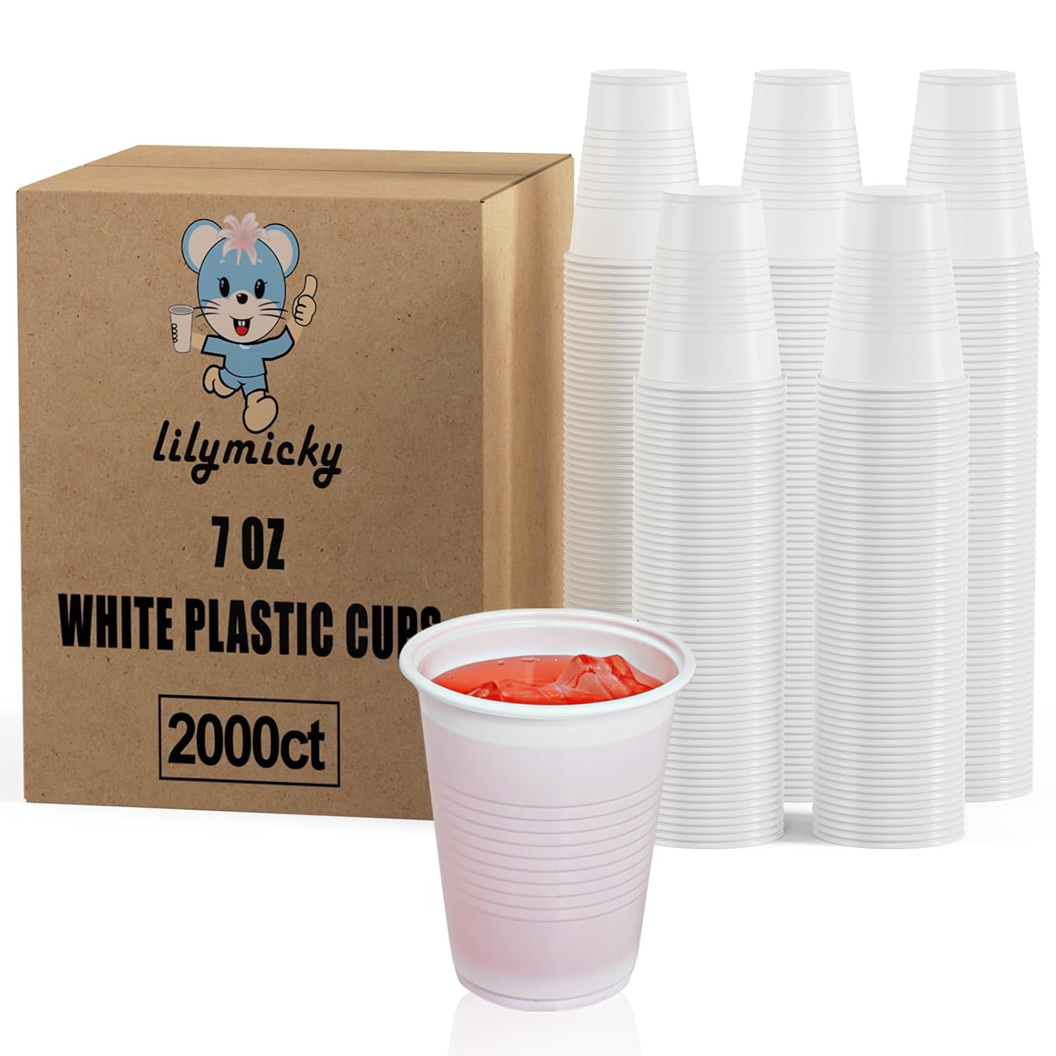 Lilymicky 2000 PACK 7 oz White Plastic Cups 7 Ounce Disposable Drinking Cups for Birthday Parties Picnics Ceremonies