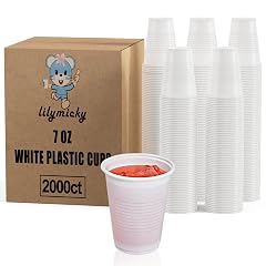 Lilymicky 2000 PACK 7 oz White Plastic Cups 7 Ounce Disposable Drinking Cups for Birthday Parties Picnics Ceremonies