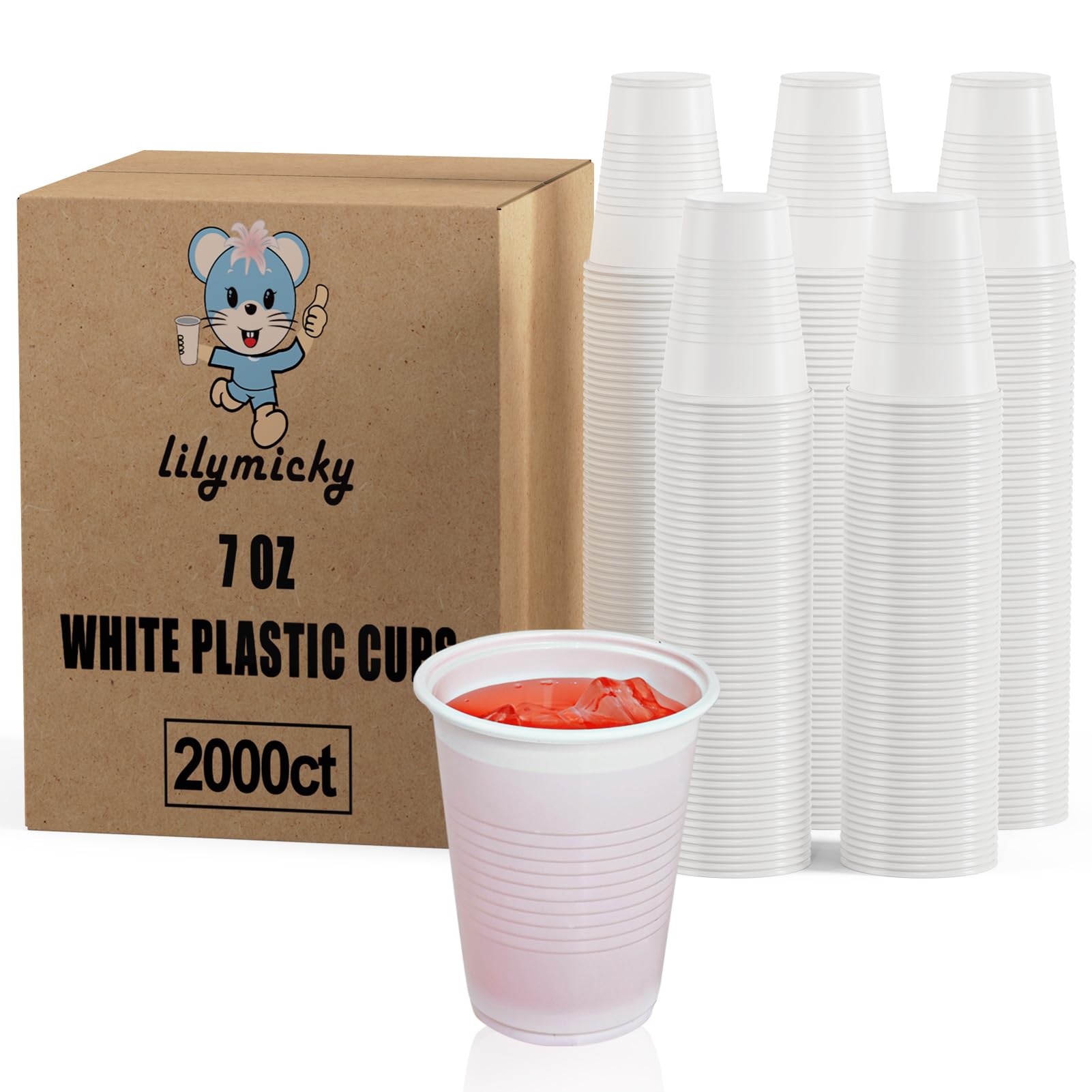 Lilymicky 2000 PACK 7 oz White Plastic Cups 7 Ounce Disposable Drinking Cups for Birthday Parties Picnics Ceremonies
