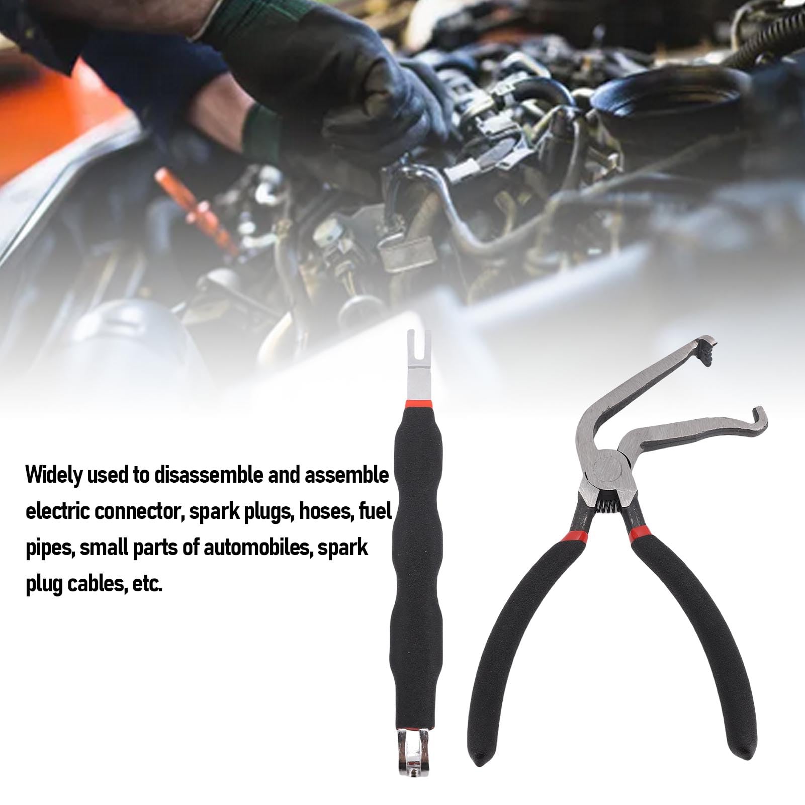 KIMISS Electrical Disconnect Pliers 60° Bend Carbon Steel Hose Pliers with Double Ended Terminal Separator Removal Tool (Black)