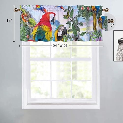 Miniatura 2 de Cenefas de tratamiento de ventana de loro de la selva tropical, cenefa de cortina con bolsillo para barra de cortina de acuarela para verano, playa,