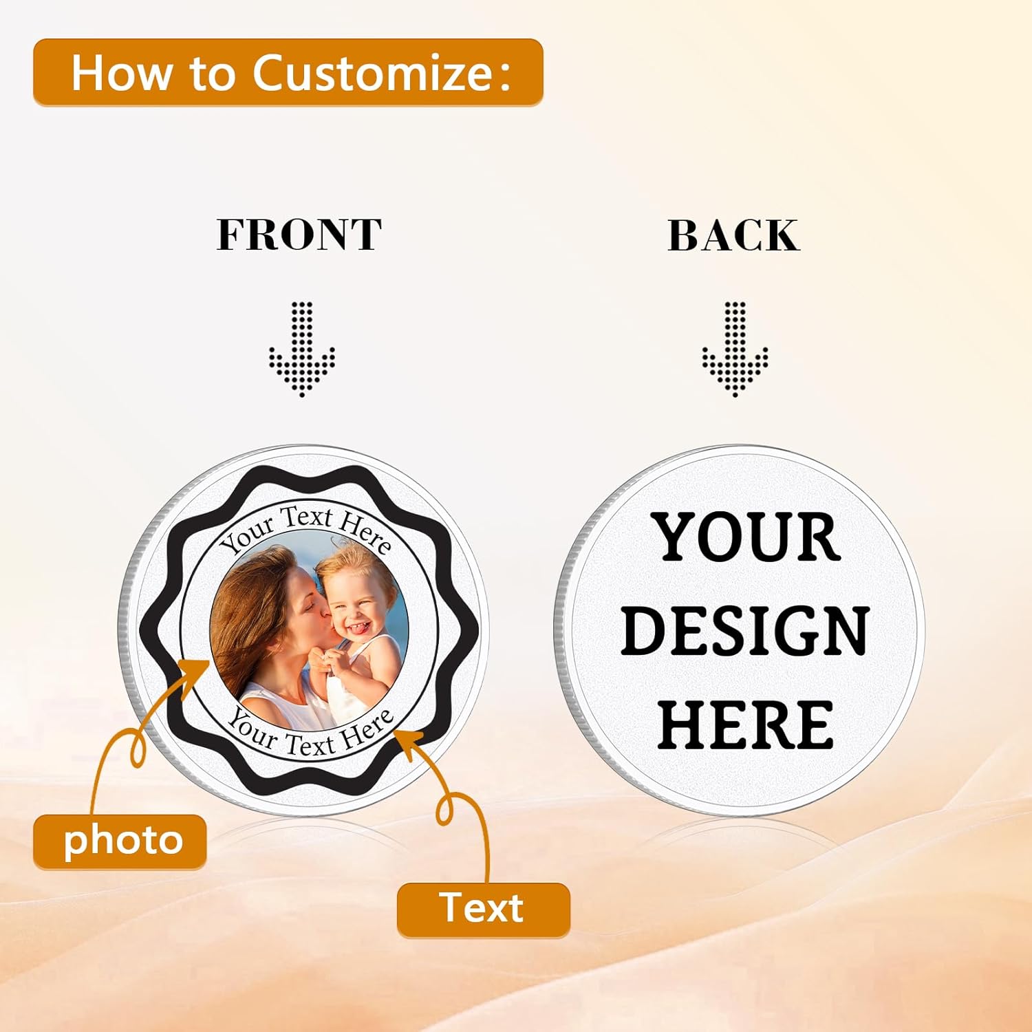 Custom Challenge Coins Bulk Personalized Coin with Logo Pictures, Custom Commemorative Coins, Memorial Gifts for Men Women, Customized Coin for Company Military Family, Thank You Gifts Bulk (5)