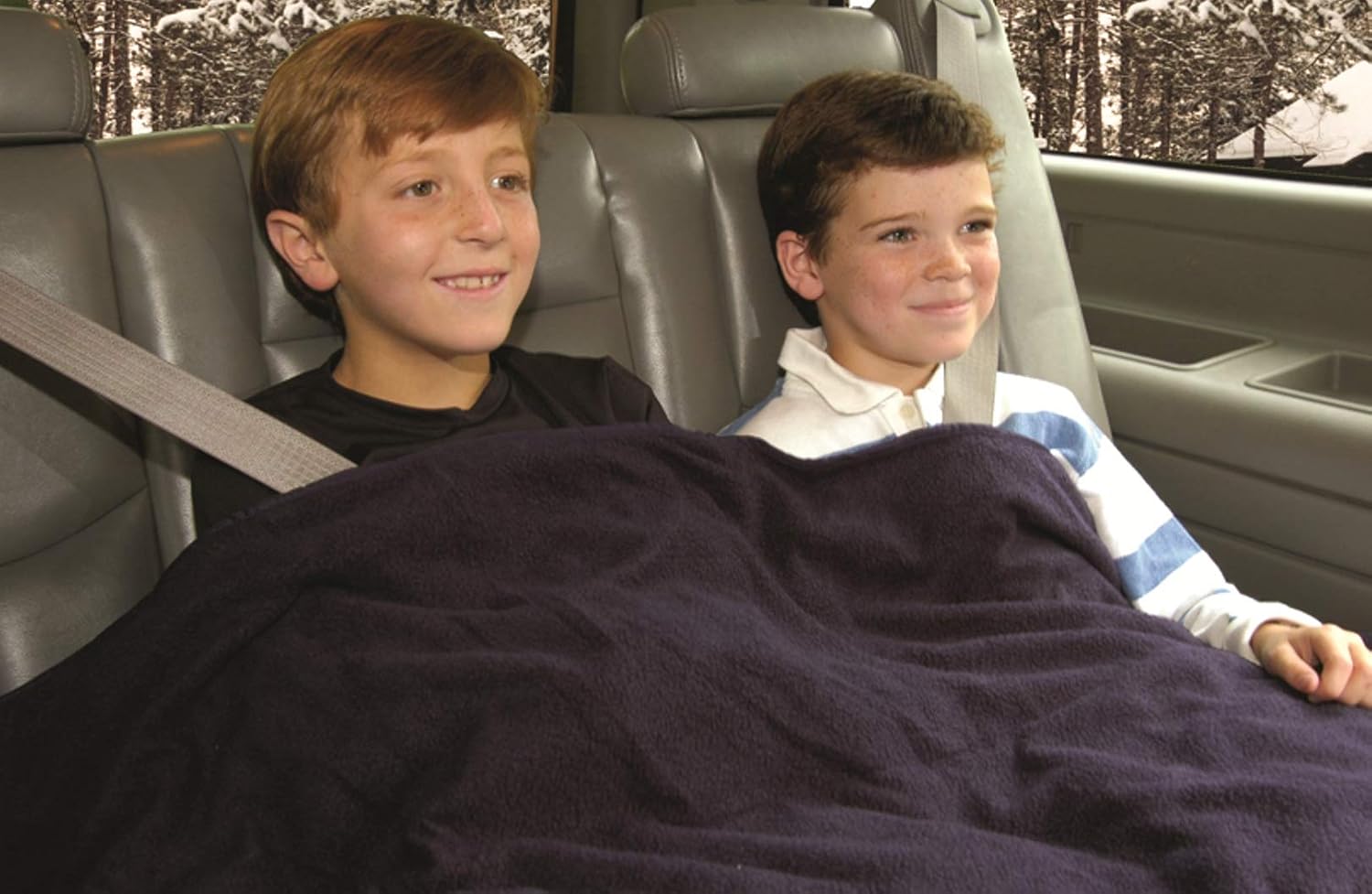 2 - 12-Volt Heated Travel Blanket with Patented Safety Timer by Trillium Worldwide (Navy, 58" x 42")