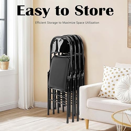 Miniatura 5 de Paquete de 2 sillas plegables, sillas plegables con asientos y respaldo acolchados, silla plegable de metal resistente, fácil de usar y almacenar,