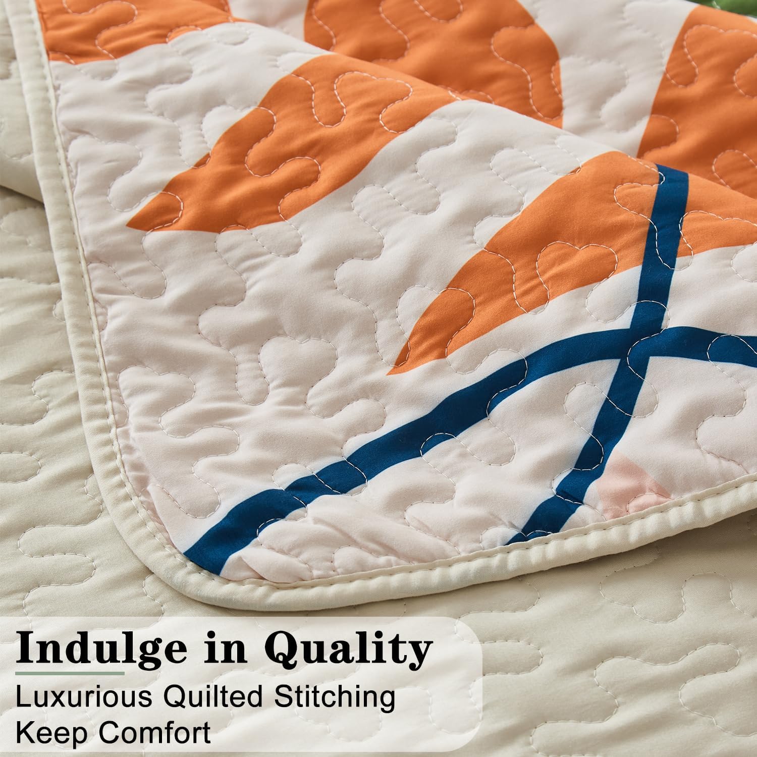 Yogeneg Queen Quilt Bedding Set,Green Yellow Botanical Pattern White Full/Queen Quilt Set,3 Piece Lightweight Soft Summer Bedspread Coverlet with 2 PIillow Shams,All Season(White,90"x96") - Image 5