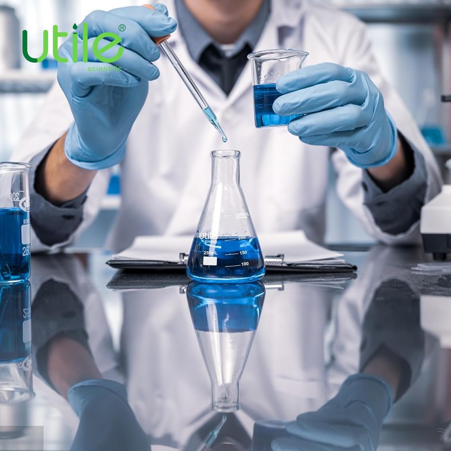 Utile Juego de 3 frascos Erlenmeyer de vidrio de 250 ml, 500 ml, 1000 ml, frascos Erlenmeyer de boca estrecha, frascos cónicos de vidrio borosilicato 3.3 para laboratorio, 4016.9917.1