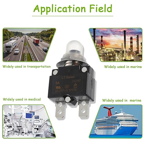 Vista 27 de Disyuntor de botón de reinicio manual de 20 A, 125/250 V CA, 50 V CC, protector de sobrecarga térmica para automóviles con terminales de conexión
