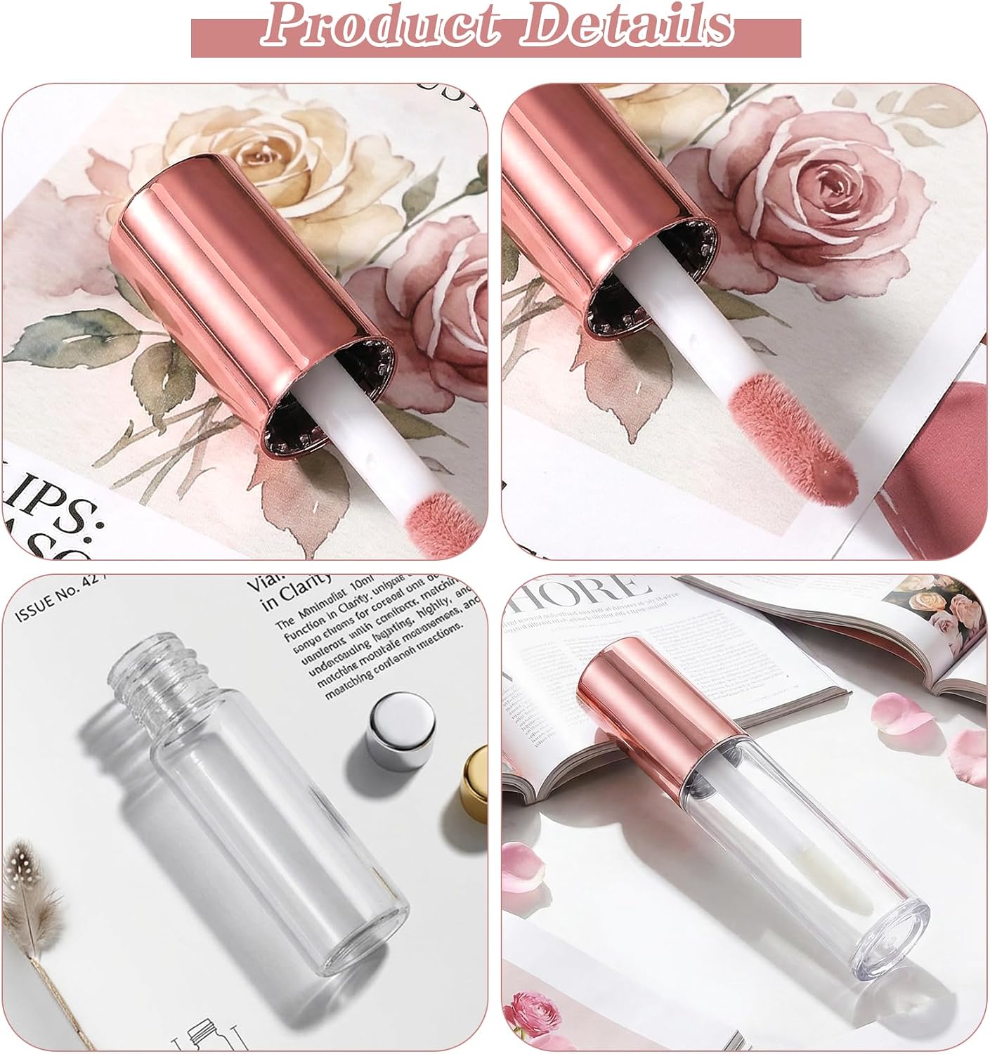 12 Pcs Mini Empty Lip Gloss Containers, Clear 1.2ml Refillable Lip Gloss Tubes with Rubber Insert & Brush, Portable Plastic Lip Balm Bottles for Samples, Travel & DIY Cosmetics