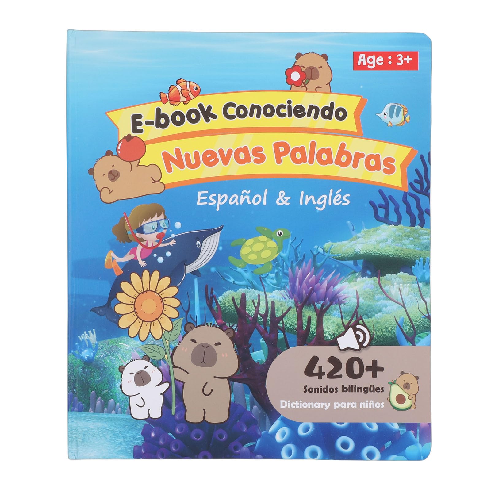 Bewinner Libro de Sonido Bilingüe Español Inglés Herramienta de Aprendizaje Interactivo para Niños 29x25cm para Educación Temprana