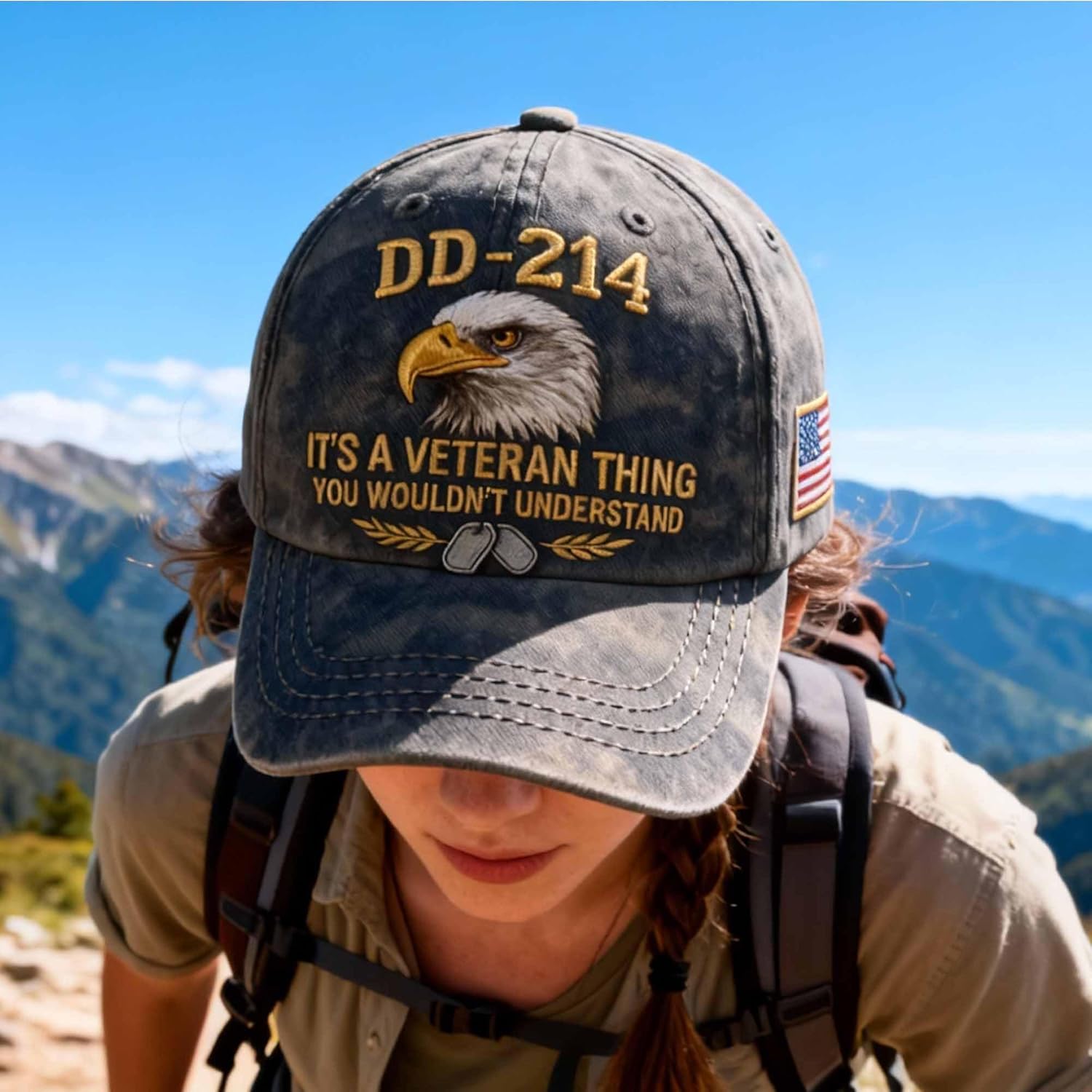 DD-214 Veteran Baseball Cap: Eagle, American Flag Patch, 100% Cotton Adjustable Hat – A Veteran Thing - Image 2