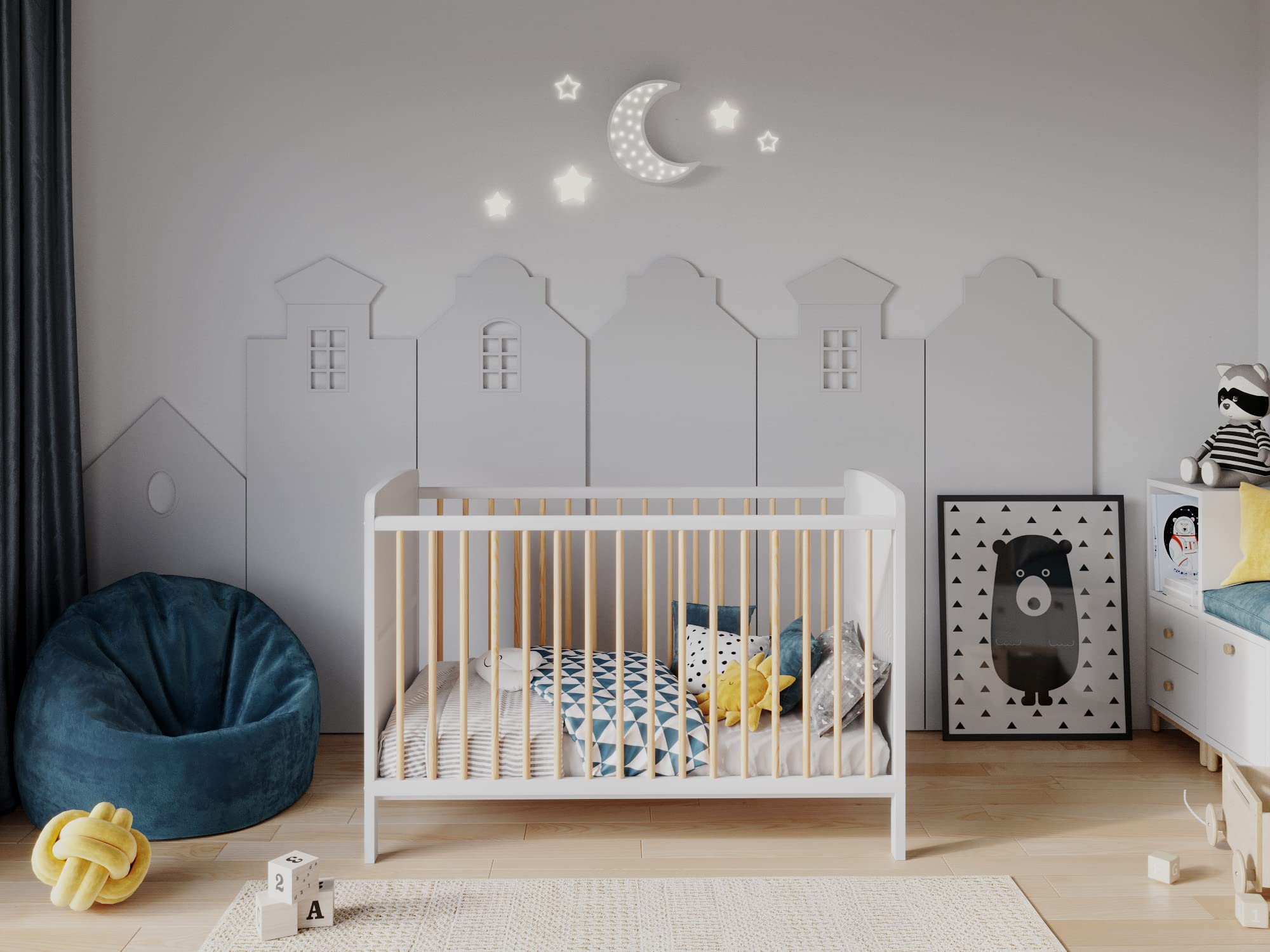 Love For Sleep Cuna de Madera,Cuna para bebé 120x60cm Convertible en Cama Juvenil: 3 Niveles de Regulación y Colchón de Espuma con Funda Premium de Aloe Vera