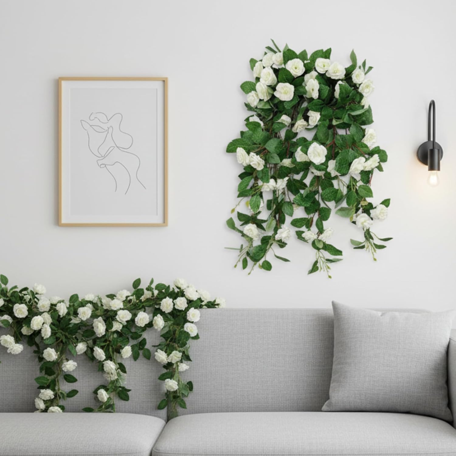 Artificial Flowers Realistic Roses for Decoration, 2Pcs Fake Hanging Roses Plants UV & Fading Resistant for Wedding Party Office Living Room Garden Indoor Outdoor Décor