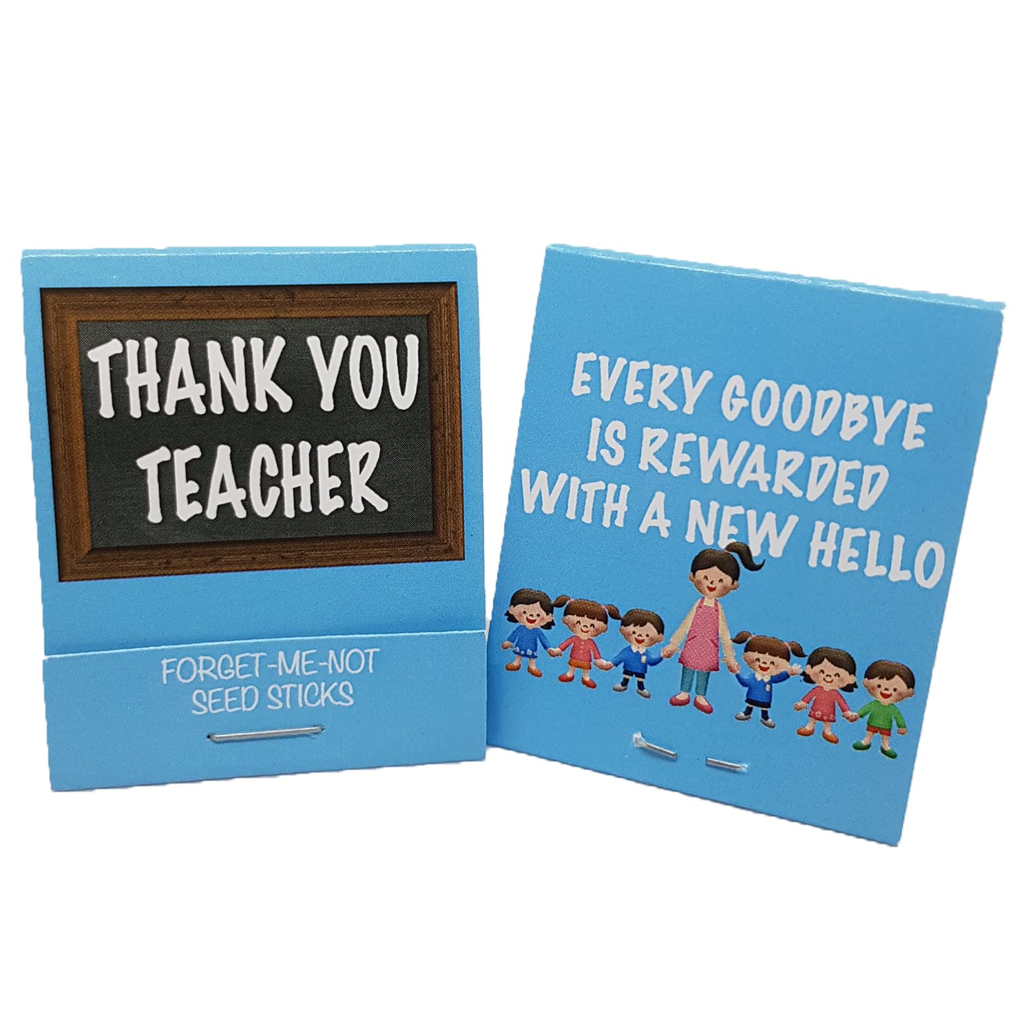 Thank You Teacher SeedSticks Unique Gift and Present for End of Term or Year for Teachers with Forget-Me-Not and Wildflowers (Thank You Blue Forget-Me-Not Seedsticks, 100 Packets)