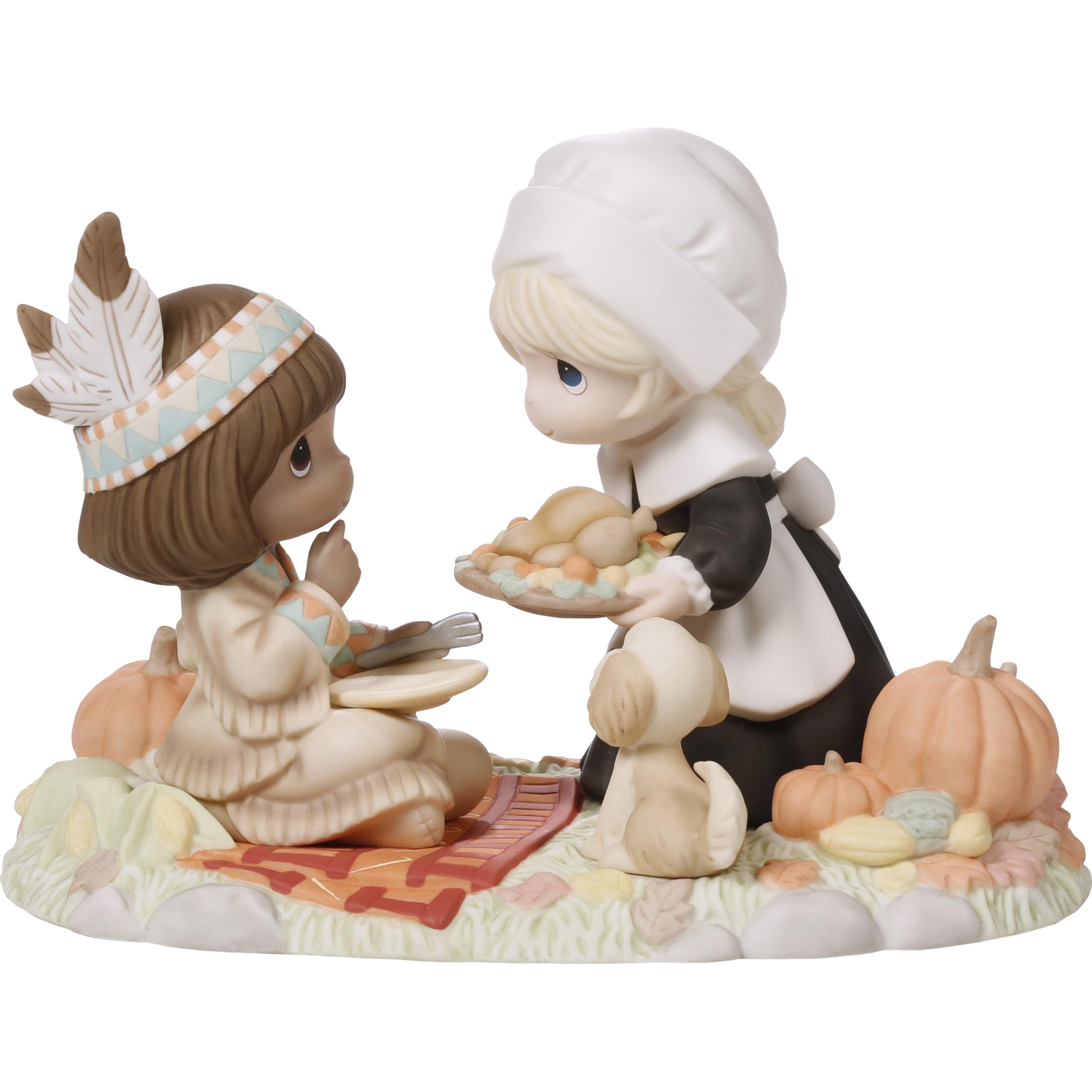 Precious Moments Multicolor Limited Edition Thanksgiving Figurine | First Thanksgiving Limited Edition Bisque Porcelain Figurine | First Thanksgiving Scene | Fall Home Décor & Gifts