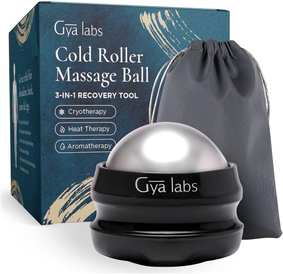 Gya LabsCold Massage Roller Ball - 3-in-1 Recovery Tool for Cryotherapy, Heat Therapy & Aromatherapy - Cold Therapy Massage Ball for Back, Muscle & Face