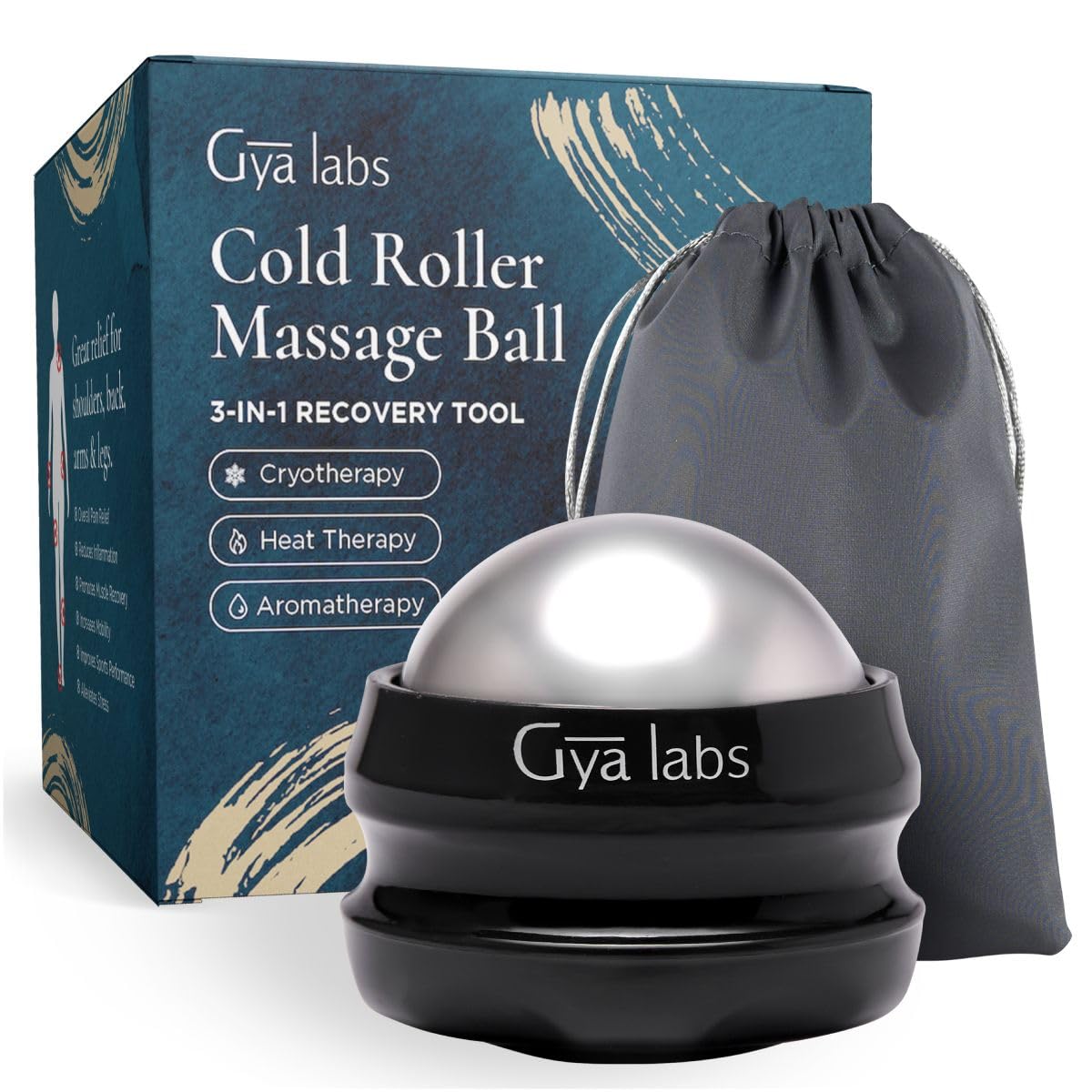 Gya LabsCold Massage Roller Ball - 3-in-1 Recovery Tool for Cryotherapy, Heat Therapy & Aromatherapy - Cold Therapy Massage Ball for Back, Muscle & Face