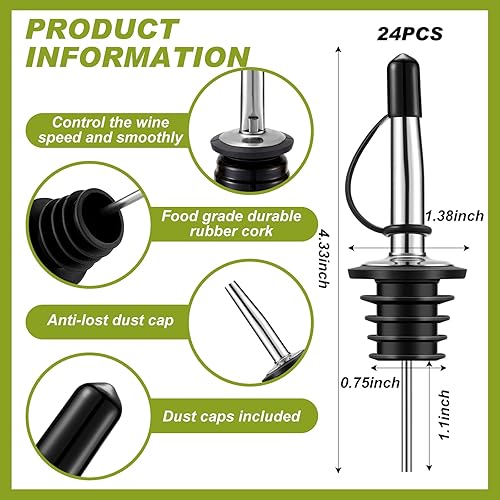 Miniatura 3 de Mifoci Herramienta de barman con barra de vidrio de 3 niveles con 12 vertedores de botellas clásicos de acero inoxidable, carrito de bar con 6
