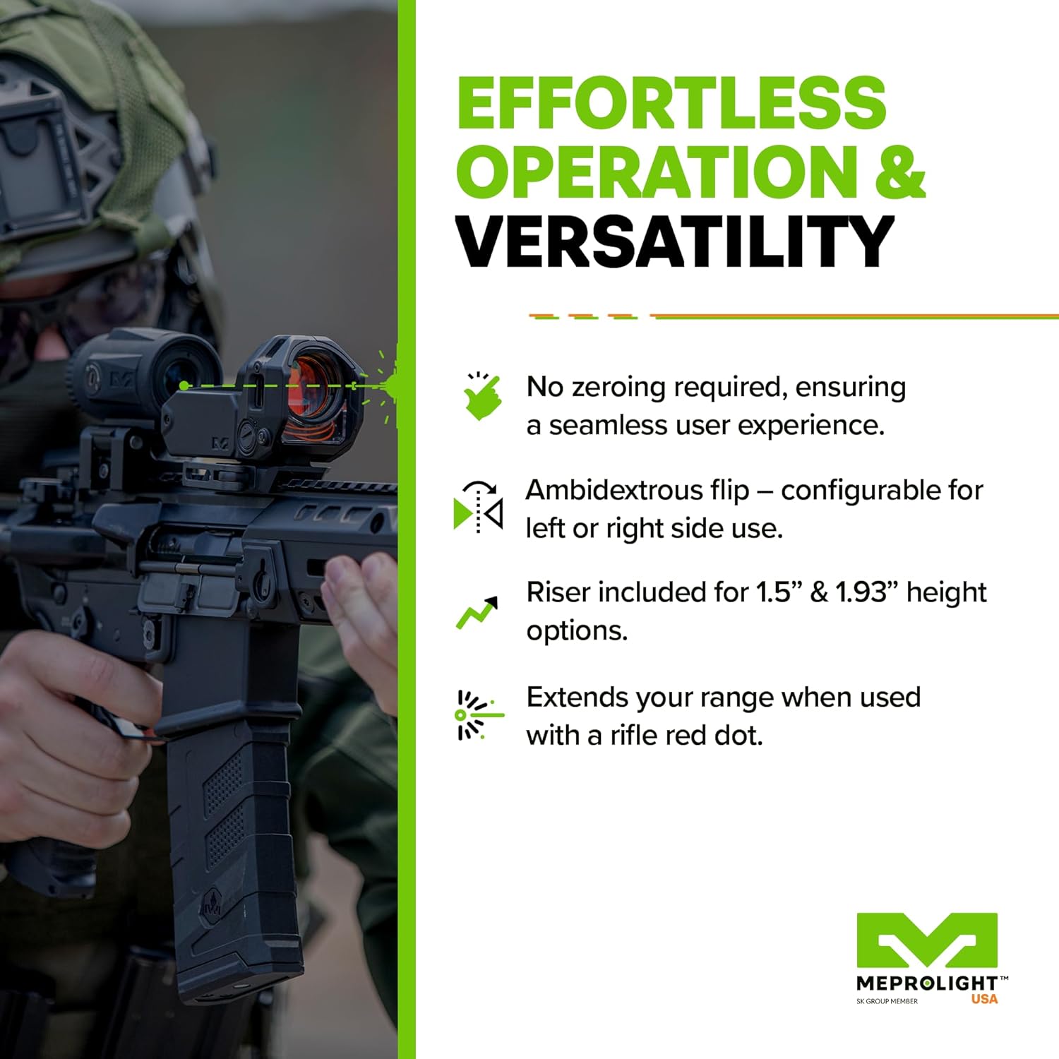 MEPROLIGHT Mepro MMX3 Red Dot Magnifier 3X Micro Lightweight, Compact, Weatherproof Magnifier Scope, Flip to Slide Mount, 2 Rubber Covers, No Battery Needed