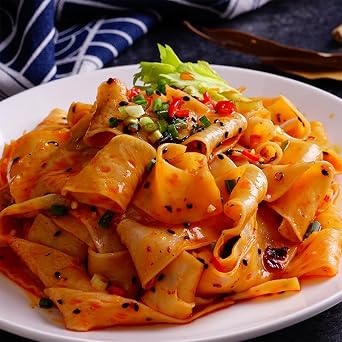 Akuan Sichuan Spicy Red Chili Oil Wide Noodles, Non-Fried Instant Chinese Ramen, 4.05oz per Bag, 4 Pack (1 Pack, Sesame Sauce)