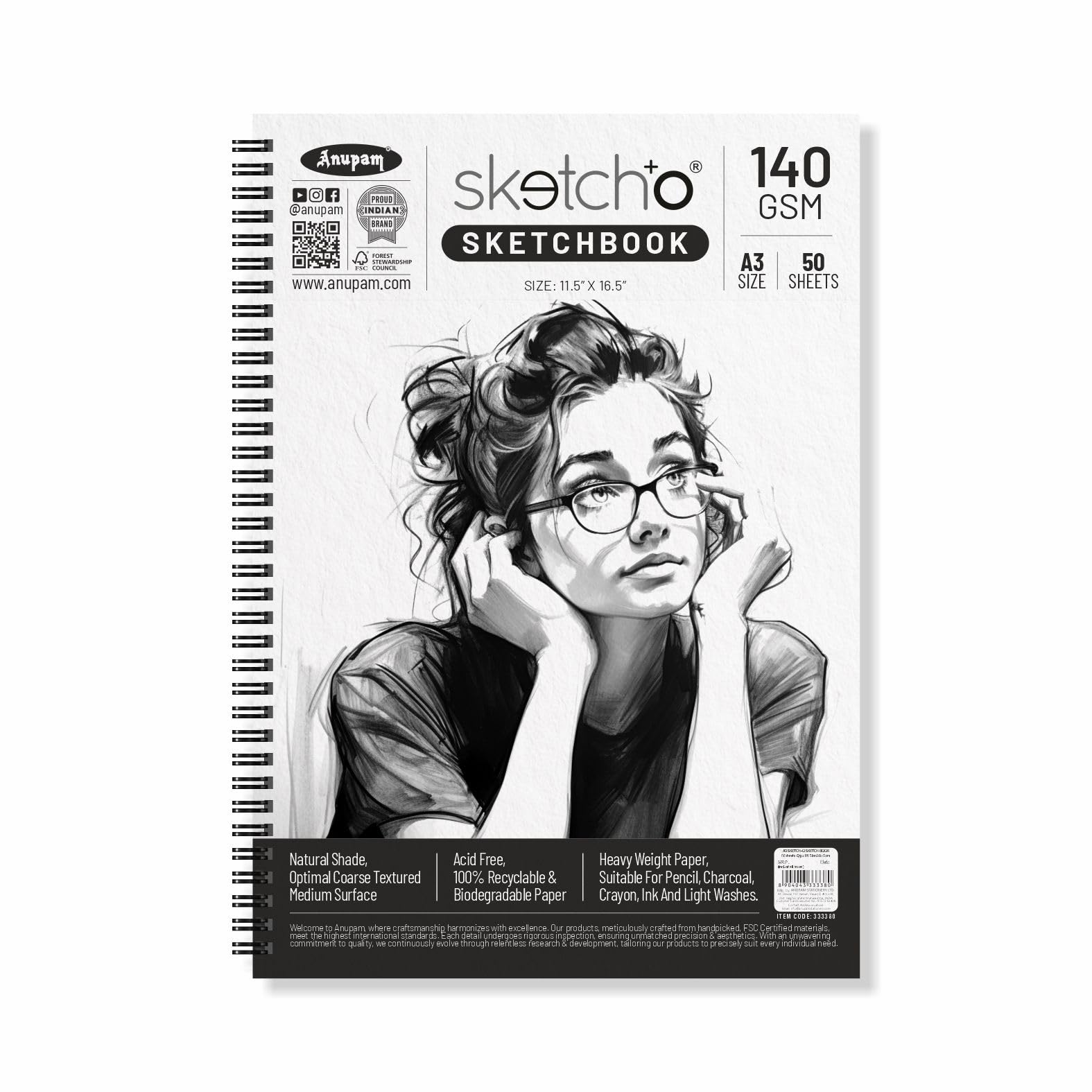 Anupam Sketch-O Sketchbook A3 | 50 Sheets 100 Pages | 140GSM | Durable Acid Free Drawing Paper |Side Spiral-Bound Sketchpad for Artists Kids & Professionals for Marker Colored Pencil Charcoal-image-19
