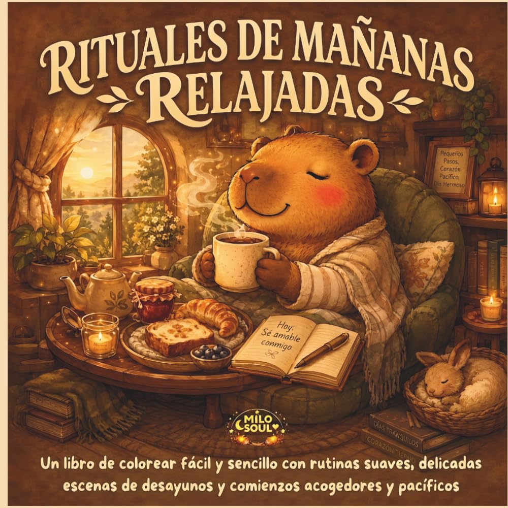 Rituales de mañanas relajadas con Capybaras: Un libro de colorear fácil y sencillo con rutinas suaves, delicadas escenas de desayunos y comienzos acogedores y pacíficos (Rituales de Calma)