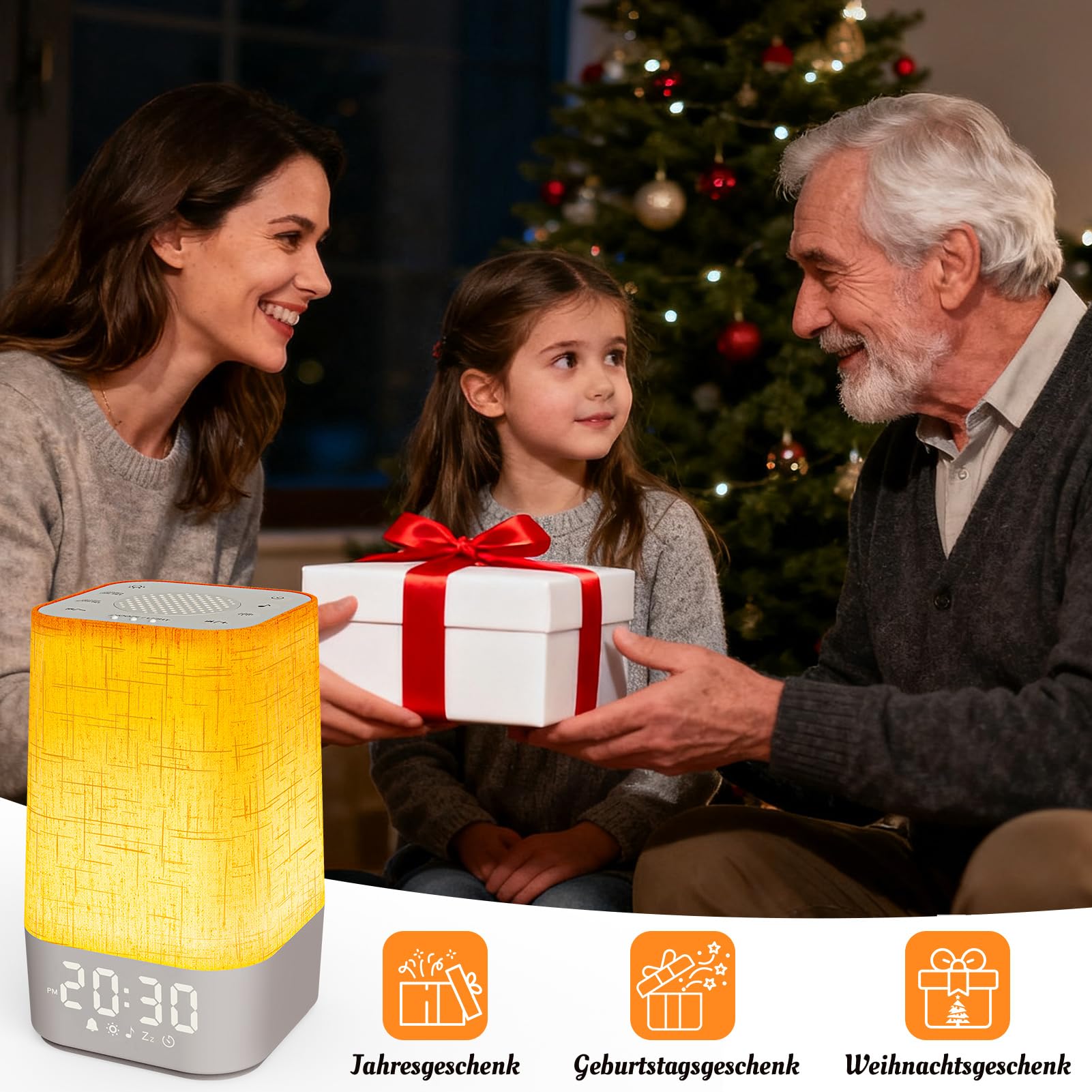 Tageslichtwecker mit 30 Naturgeräuschen, Lichtwecker Wecker mit Licht Sonnenaufgang, Dimmbares Nachtlicht RGB Wake Up Licht Nachttischlampe mit Ladefunktion, Timer