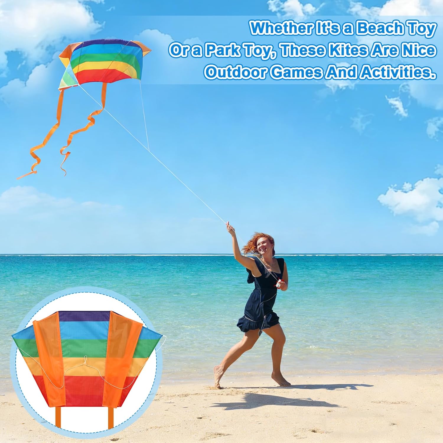 4 Pcs Rainbow Parafoil Kite for Adults Easy to Fly Pocket Kites with 59 Inch Long Tail 164 ft Kite Reel String for Summer Party Beach Park Garden Playground Outdoor (4 Styles)