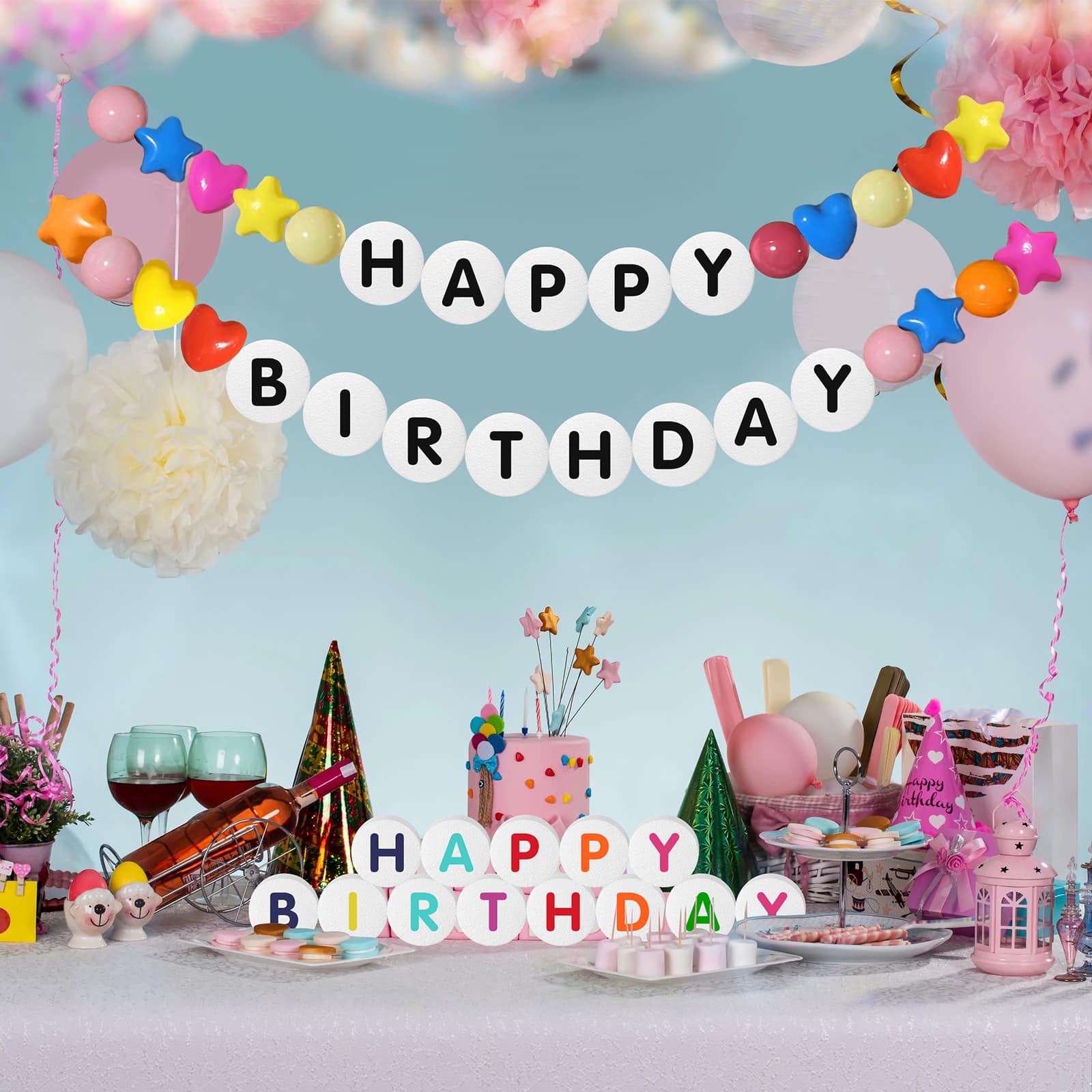 Acejoz 36Pcs Craft Foam Circles with Fishing Line and Needle, Round Polystyrene Discs 3 Inch Giant Letter Beads for Life Size Friendship Bracelet Lei Birthday Backdrop Classroom Decoration