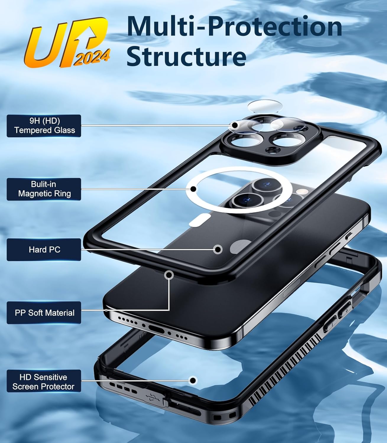 Magnetic for iPhone 14 Pro Case Waterproof, [Compatible with Magsafe][Built-in Screen Protector & Glass Camera Protector][IP68 Underwater] Phone Case for iPhone 14 Pro 6.1" Black