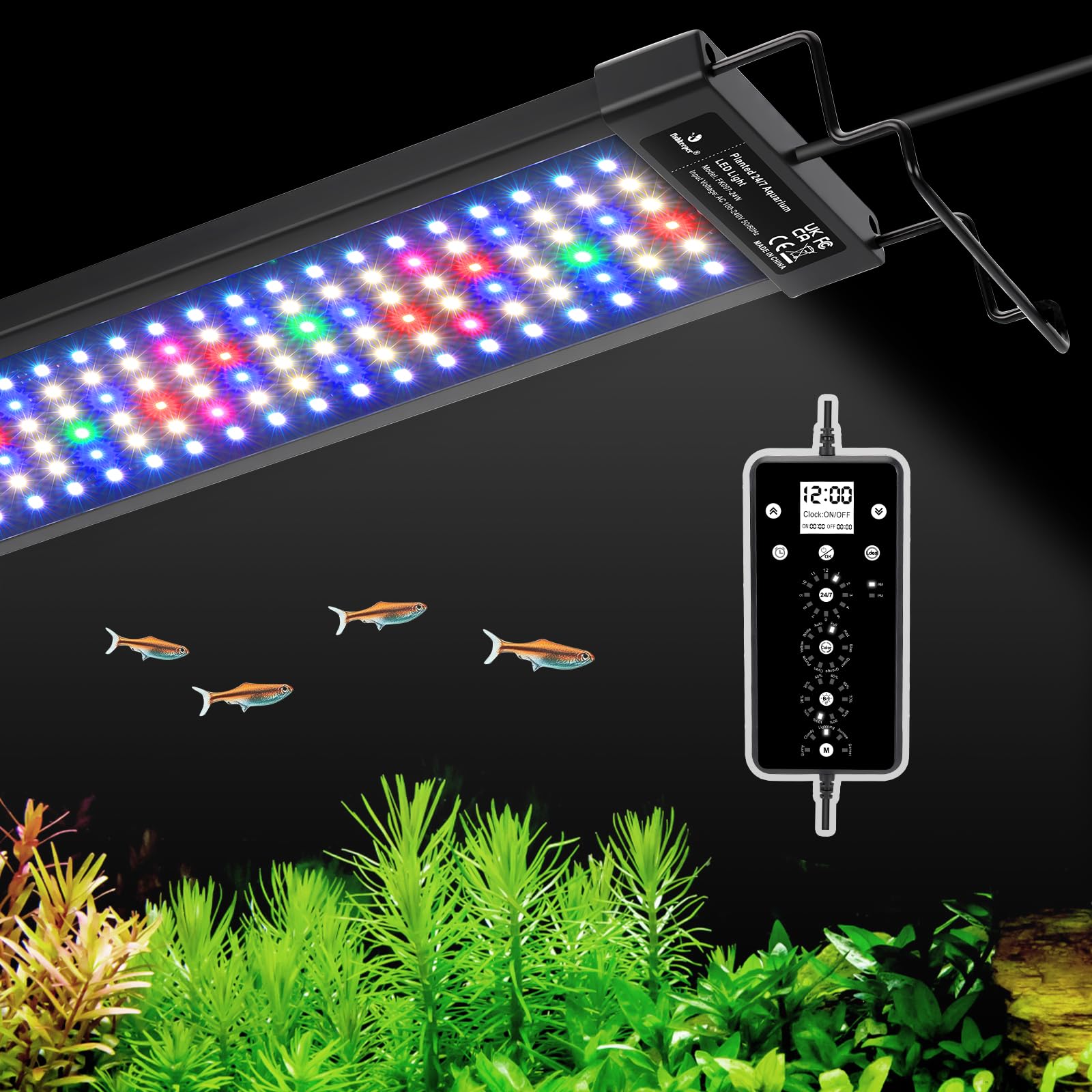 fishkeeper LED Aquarium Plant Light, 24/7 Full Spectrum Aquarium Light with 5 Nature Weather Mode, Auto On Off with Timer for 18-24 Inch Fish Tank, Adjustable Colors/Brightness with Memory Function