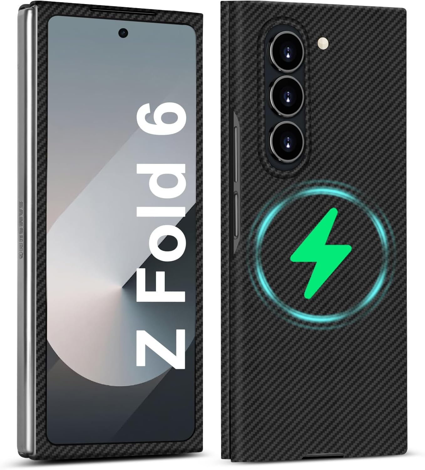 Slim and Thin Carbon Fiber Case for Samsung Galaxy Z Fold 6 Compatible with MagSafe, 600D Aramid Fiber Z Fold6 Cover with Magnetic for Men and Women, Matte Black Gray