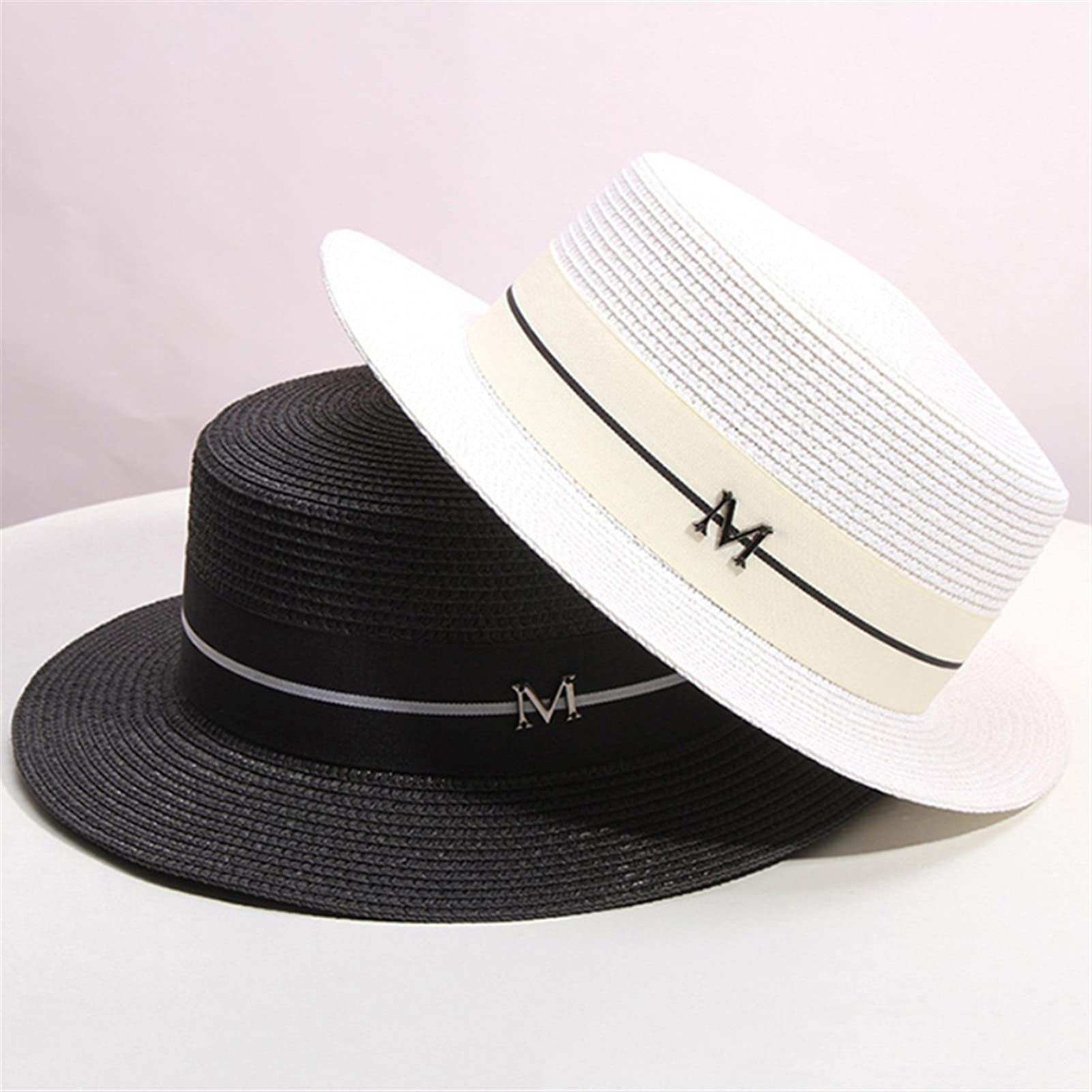 Chapeau de Soleil pour Femme Chapeau de Plage de Boater féminin d'été Large côté Panama Chapeau de Chapeaux de Chapeau de Dame Classique de Paille Chapeau d’été (Color : Beige, Size : One Size)