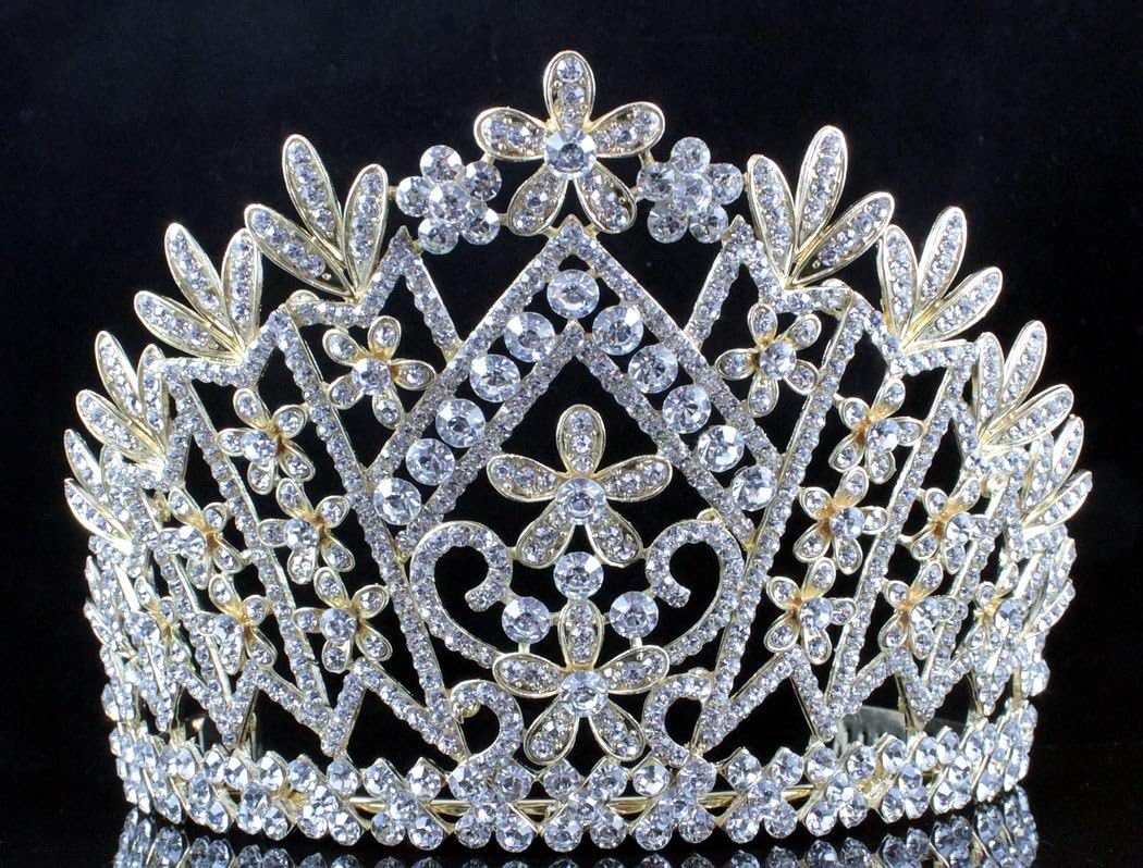 Daisy Clear Austrian Crystal Rhinestone Tiara Crown With Hair Combs Wedding Bridal Prom Birthday Party Beauty Contest Pageant Silver Or Gold T1861