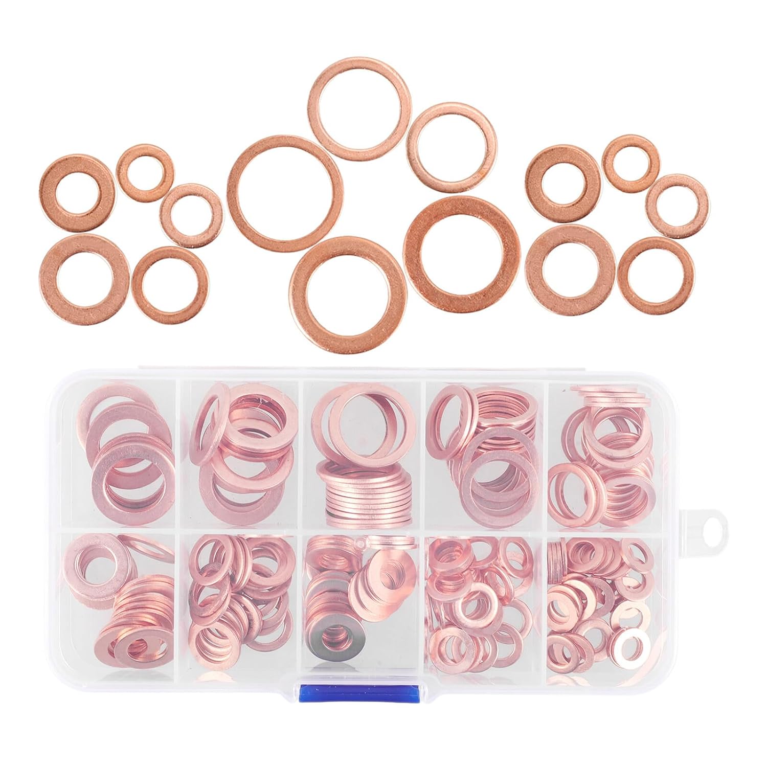 PRETYZOOM Copper Crush Washer Assortment Kit O-Ring Sealing Gaskets for Oil Drain Plug Automotive Plumbing Machinery Flat Seal Rings with Storage Box