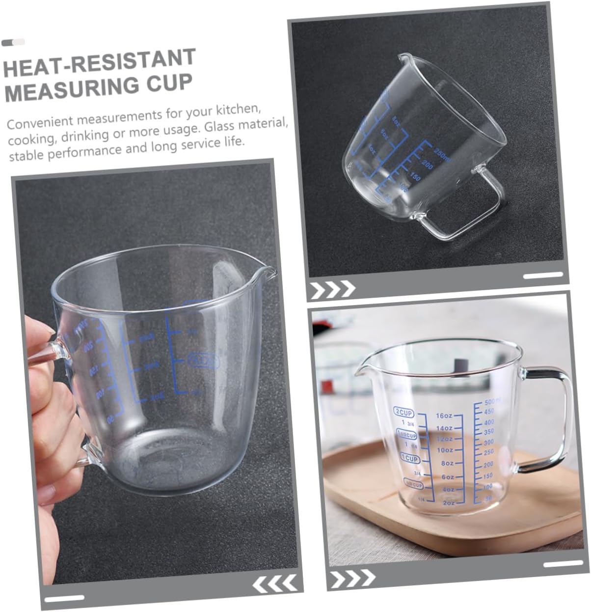 LABRIMP 2pcs Measuring Cup High Borosilicate Glass Liquid Measuring Cups Scales for Baking Capacity Easy to Clean Household Kitchen Tool