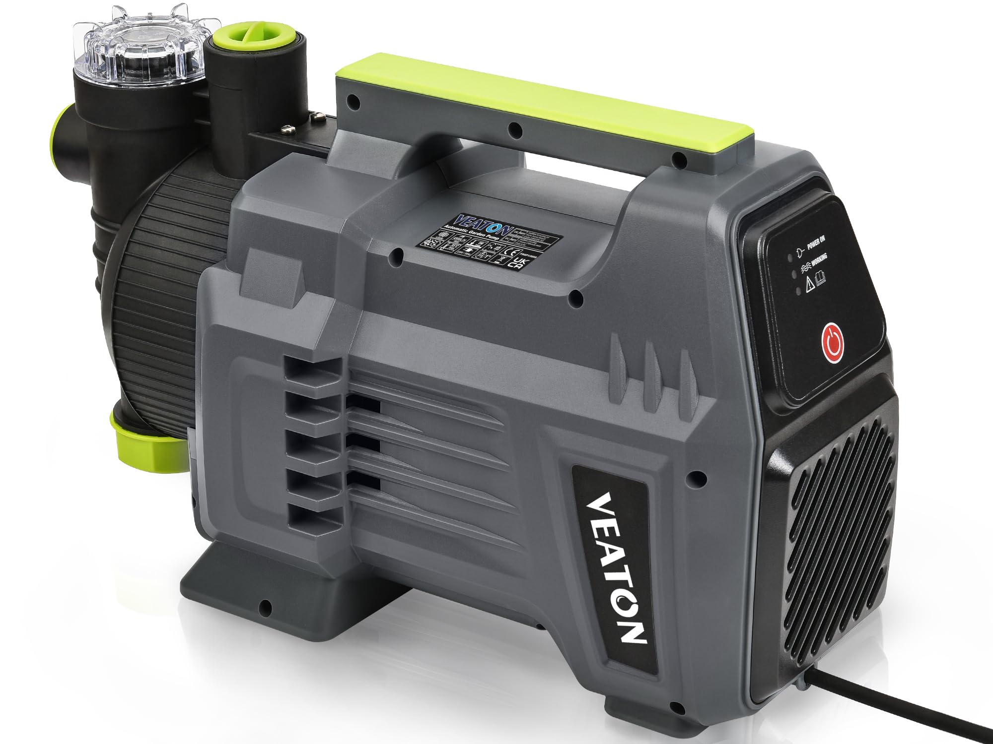 1200W Automatic Garden Booster Pump with Integrated Prefilter, 4500L/H, Lift 46M, Portable Shallow Well Jet Water Transfer Draining Pump for Home Garden Lawn Sprinkler Irrigation