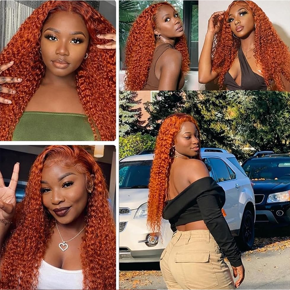 Color #350 Copper Ginger Curly Human Hair Bundles Orange Kinkycurly Weave 3 Bundles Human Hair 14 16 18 Inch Double Weft Unprocessed Virgin Remy Hair Extensions 50g Per Bundle