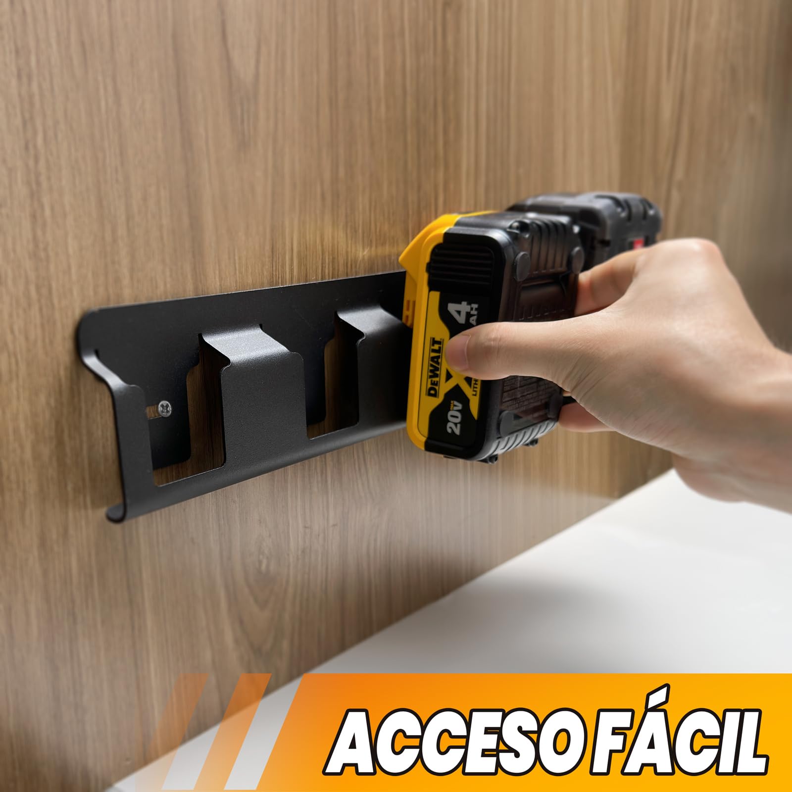 Soporte de Pared para 4 Bateras compatible con Dewalt 18V/20V, Soporte para Bateras de Acero para Bateras de Herramientas, Montaje en Paneles Perforados y Paredes